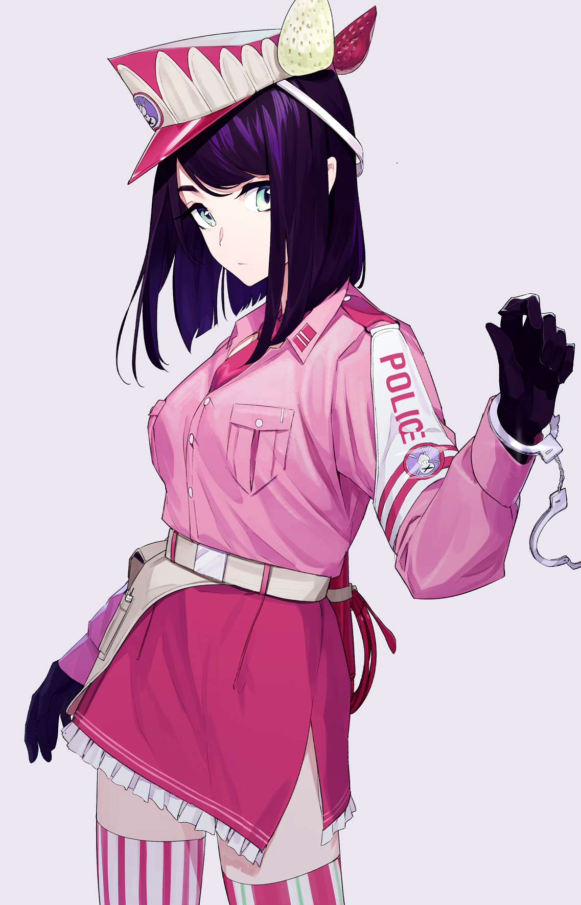 Anime girl in pink police uniform with handcuffs HD Phone Wallpaper