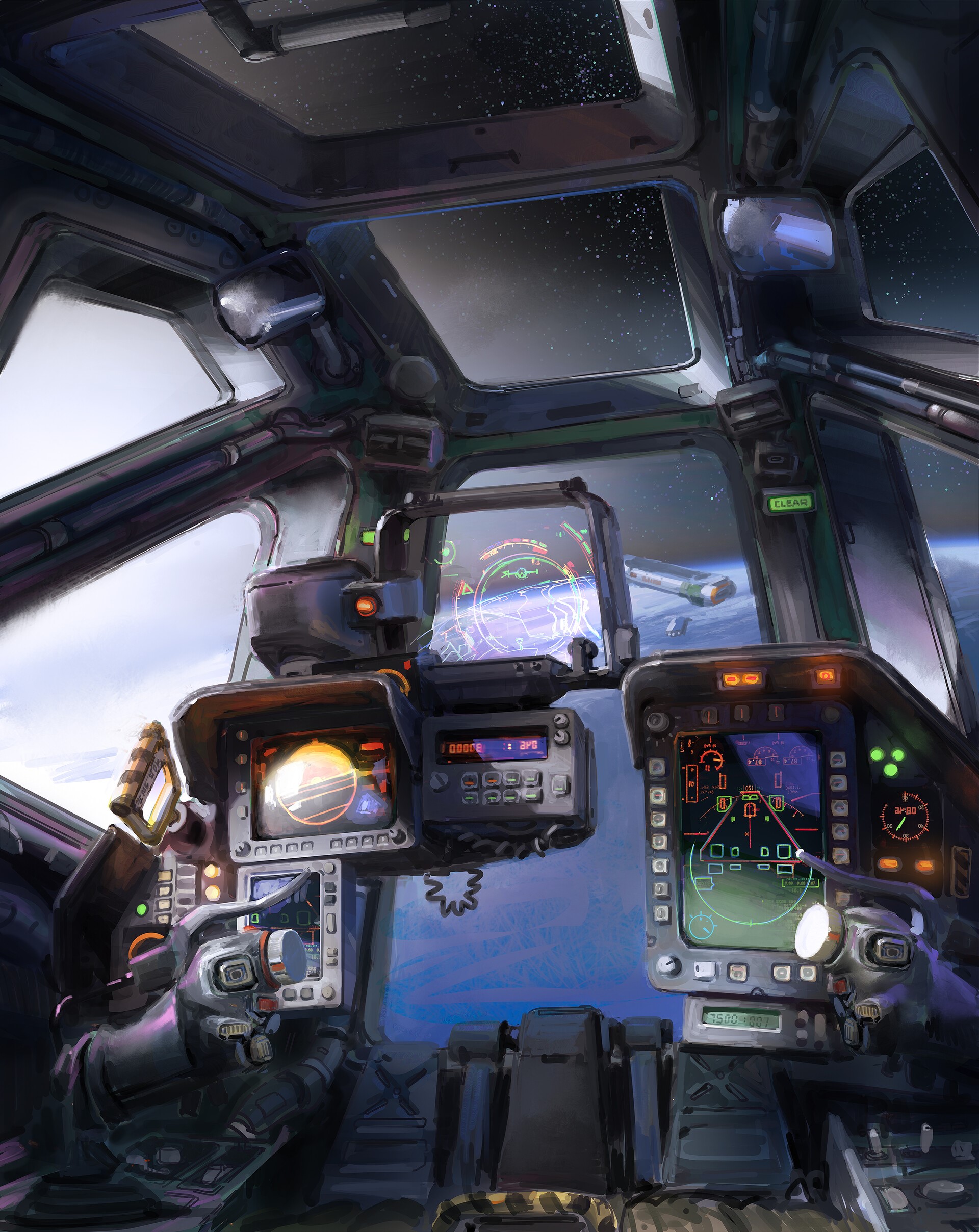 Futuristic spaceship cockpit with view of planet HD Phone Wallpaper