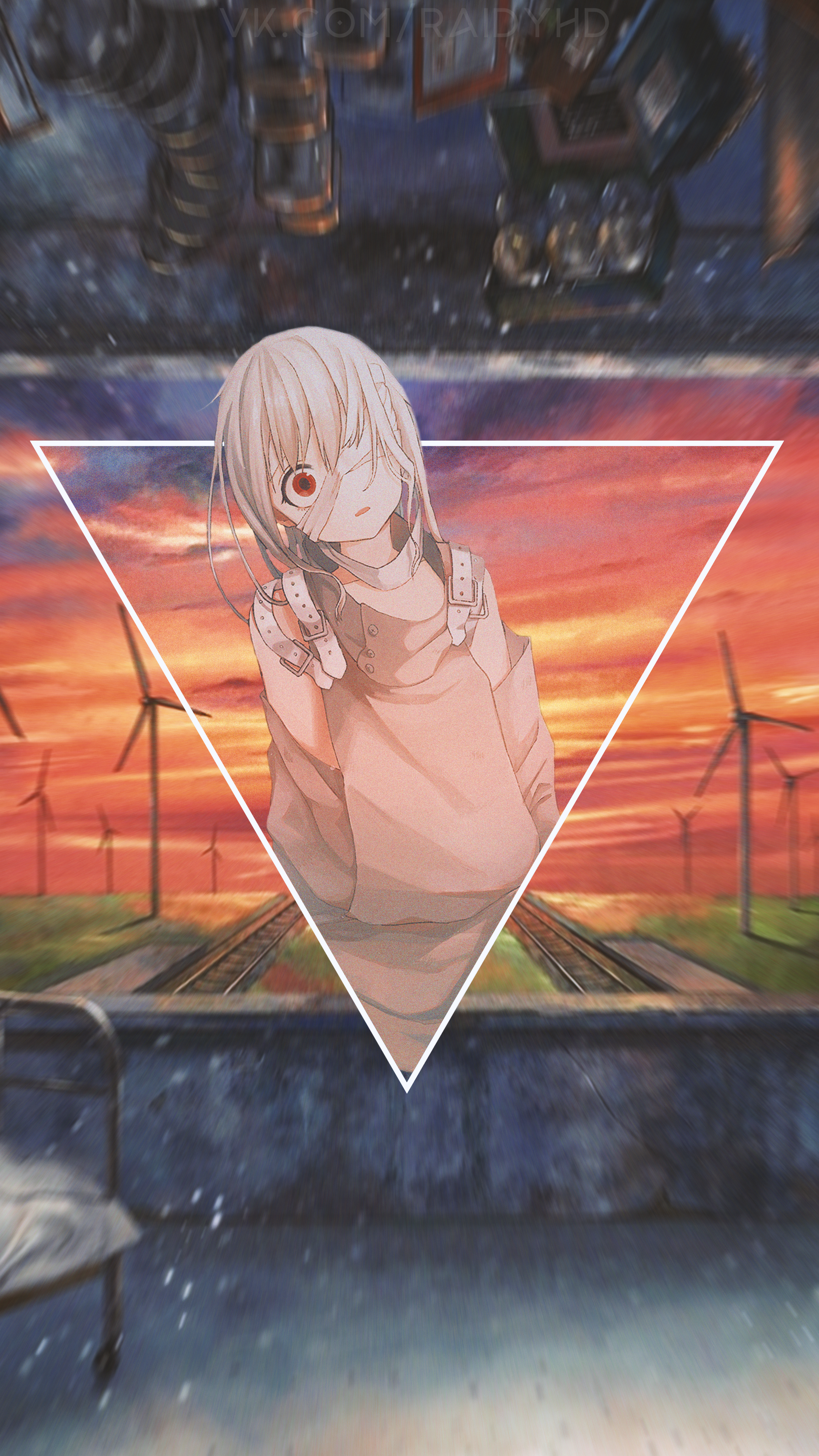 Anime girl with bandages and red eye in triangle HD Phone Wallpaper