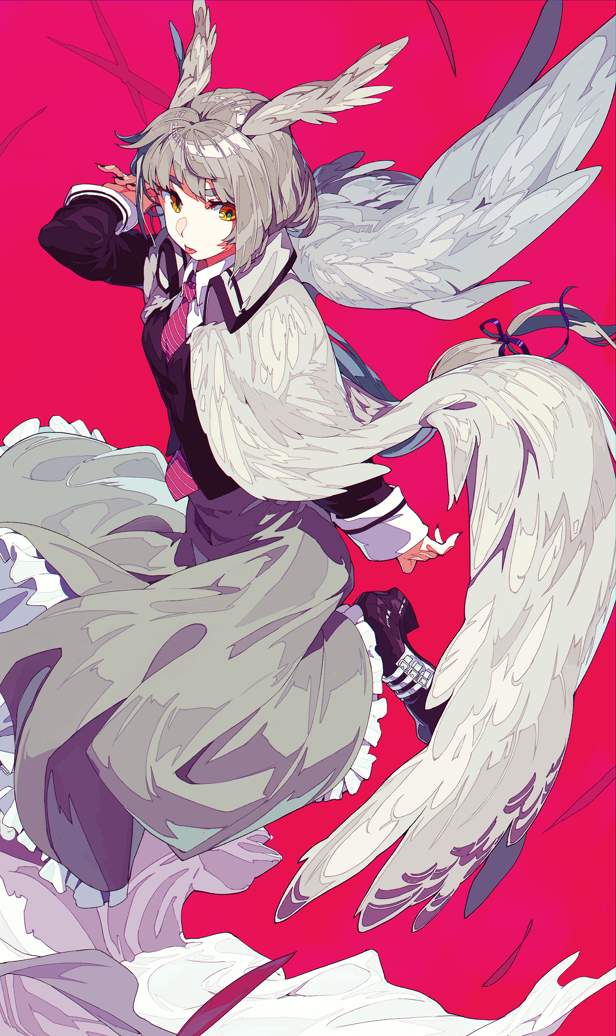 Anime girl with wings and school uniform HD Phone Wallpaper