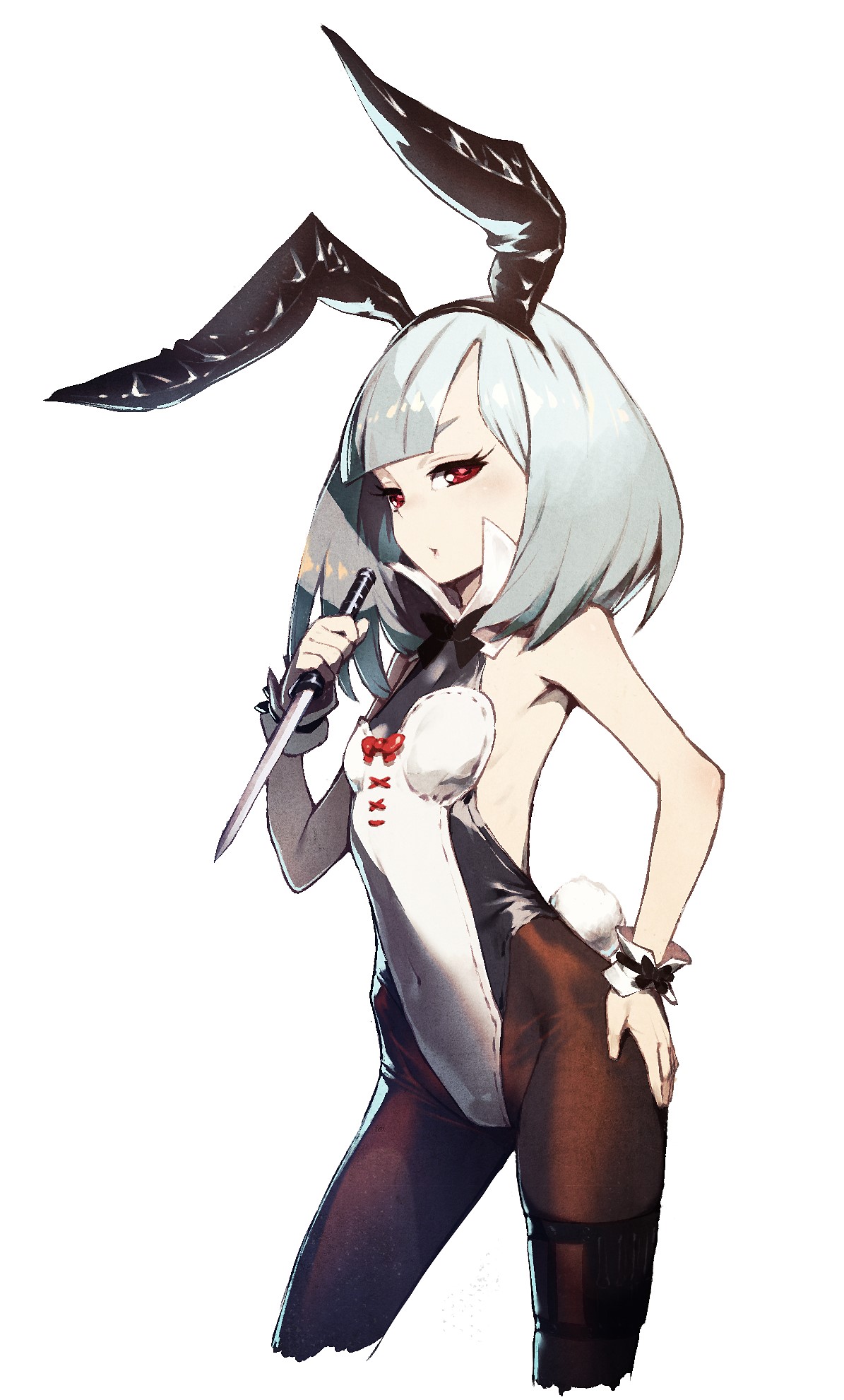 Anime girl with bunny ears and a knife HD Phone Wallpaper