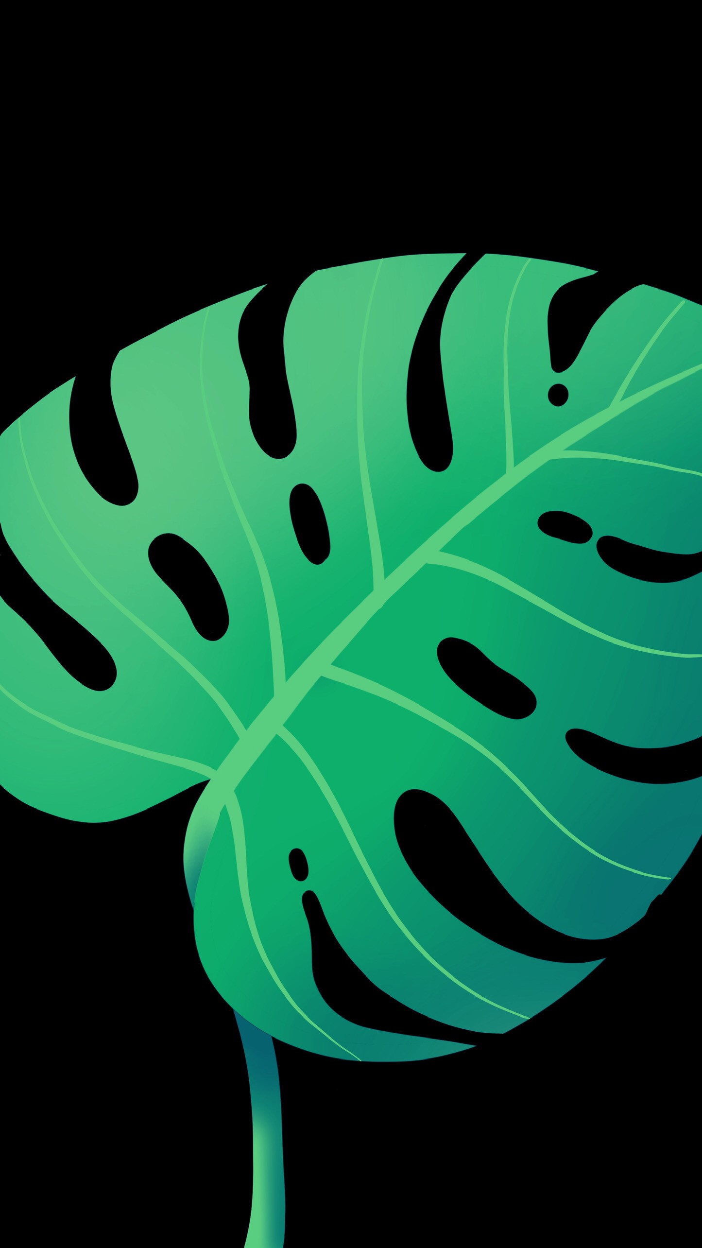 Minimalist digital art of monstera leaves HD Phone Wallpaper