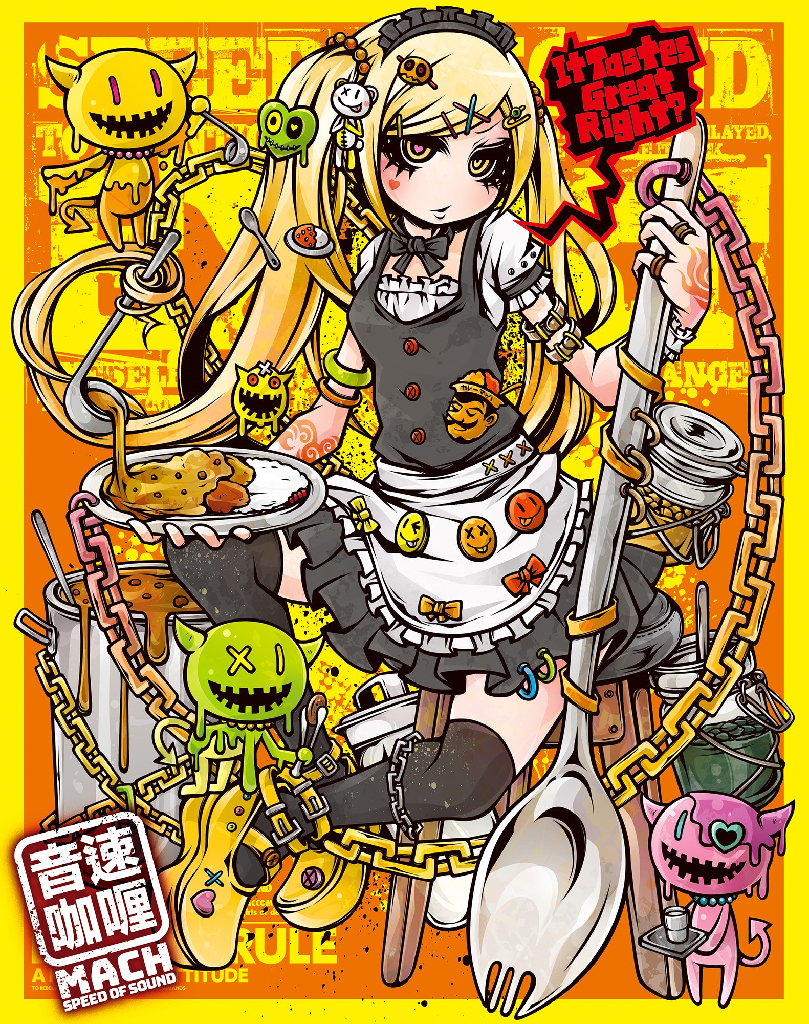 Maid Girl with Curry and Spoons HD Phone Wallpaper