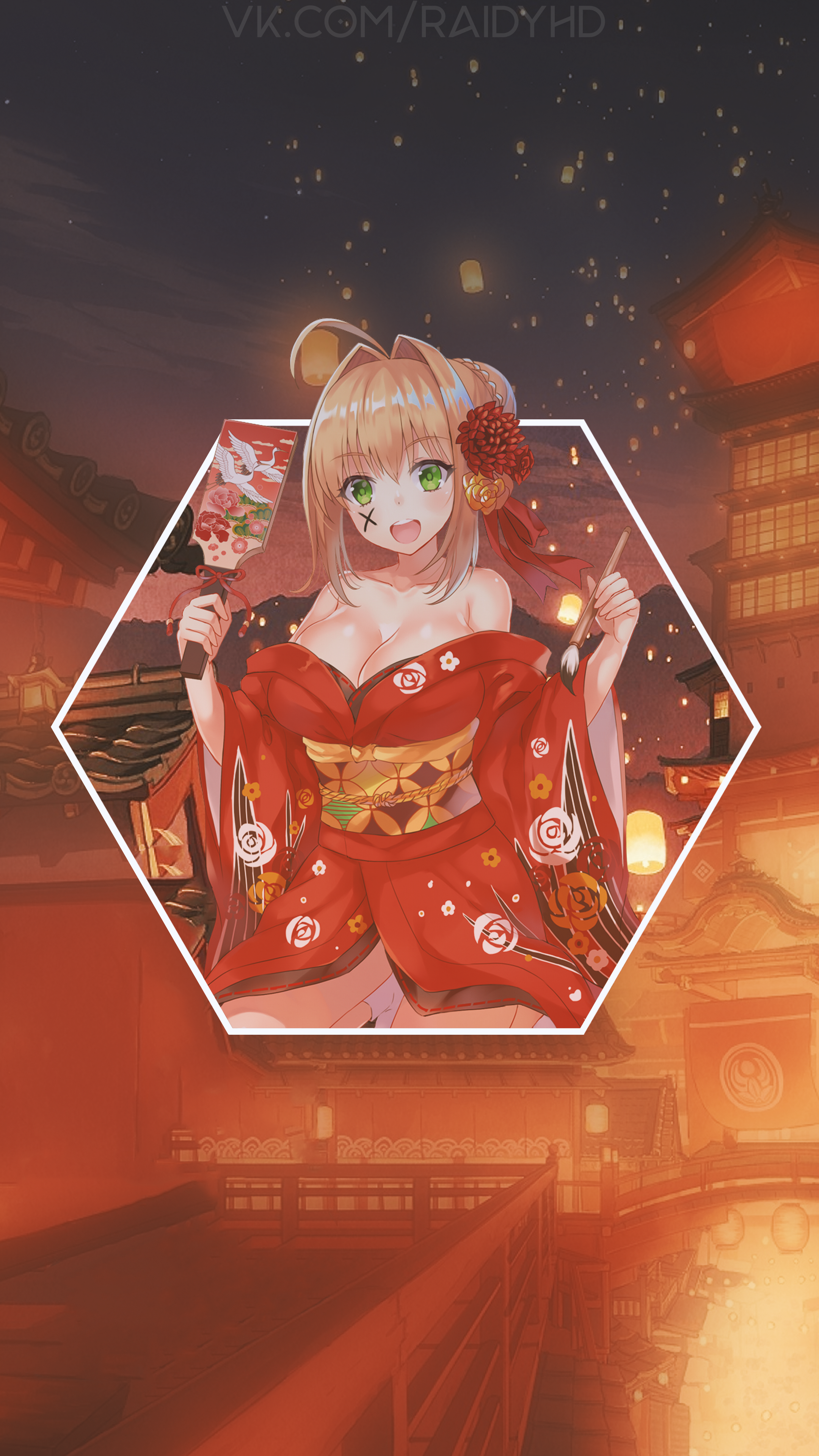 Saber from Fate/Grand Order in a red kimono HD Phone Wallpaper