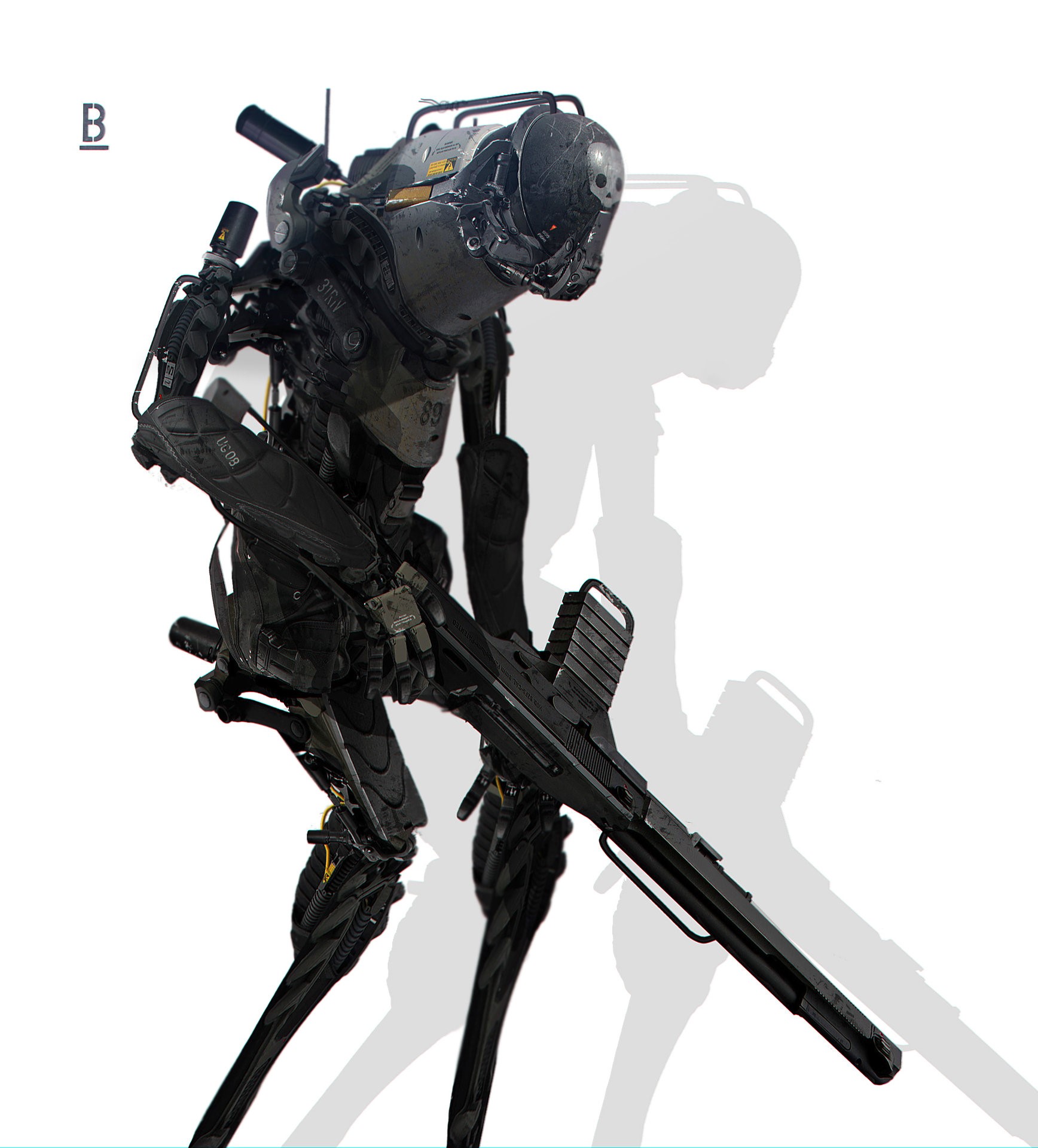 Futuristic robot holding a rifle HD Phone Wallpaper