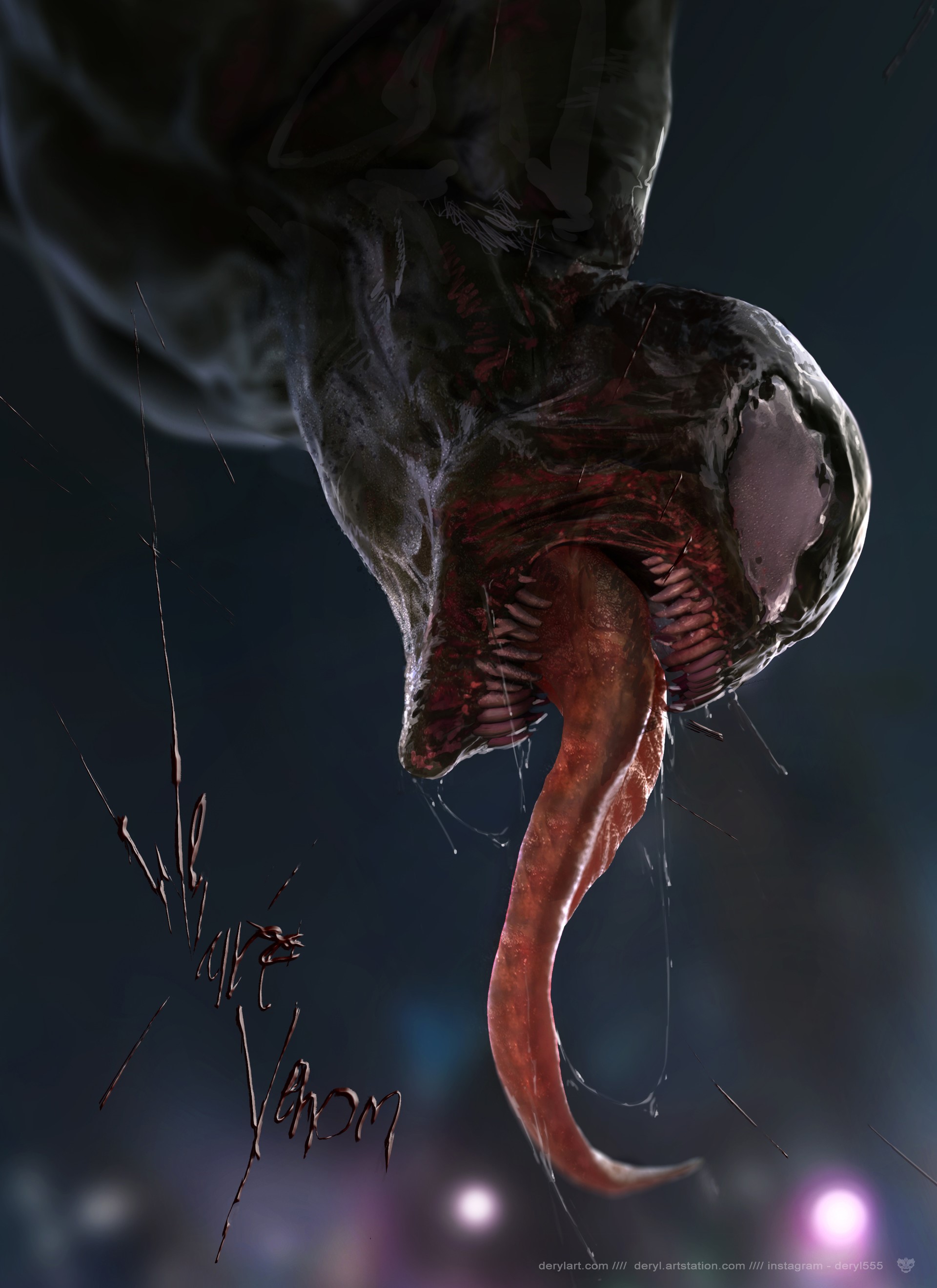 Venom hanging upside down with tongue out HD Phone Wallpaper