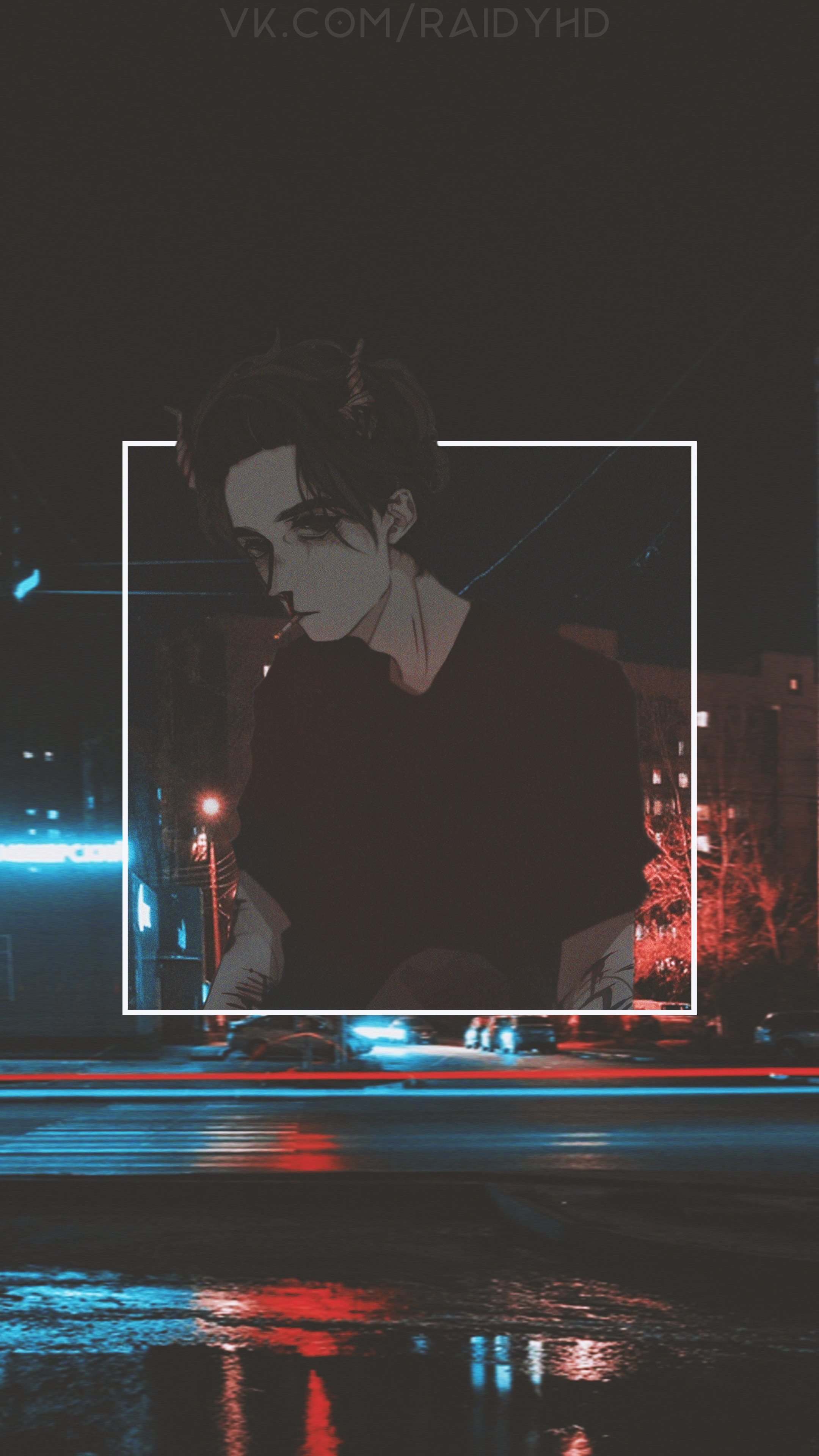 Anime boy with horns smoking a cigarette at night HD Phone Wallpaper