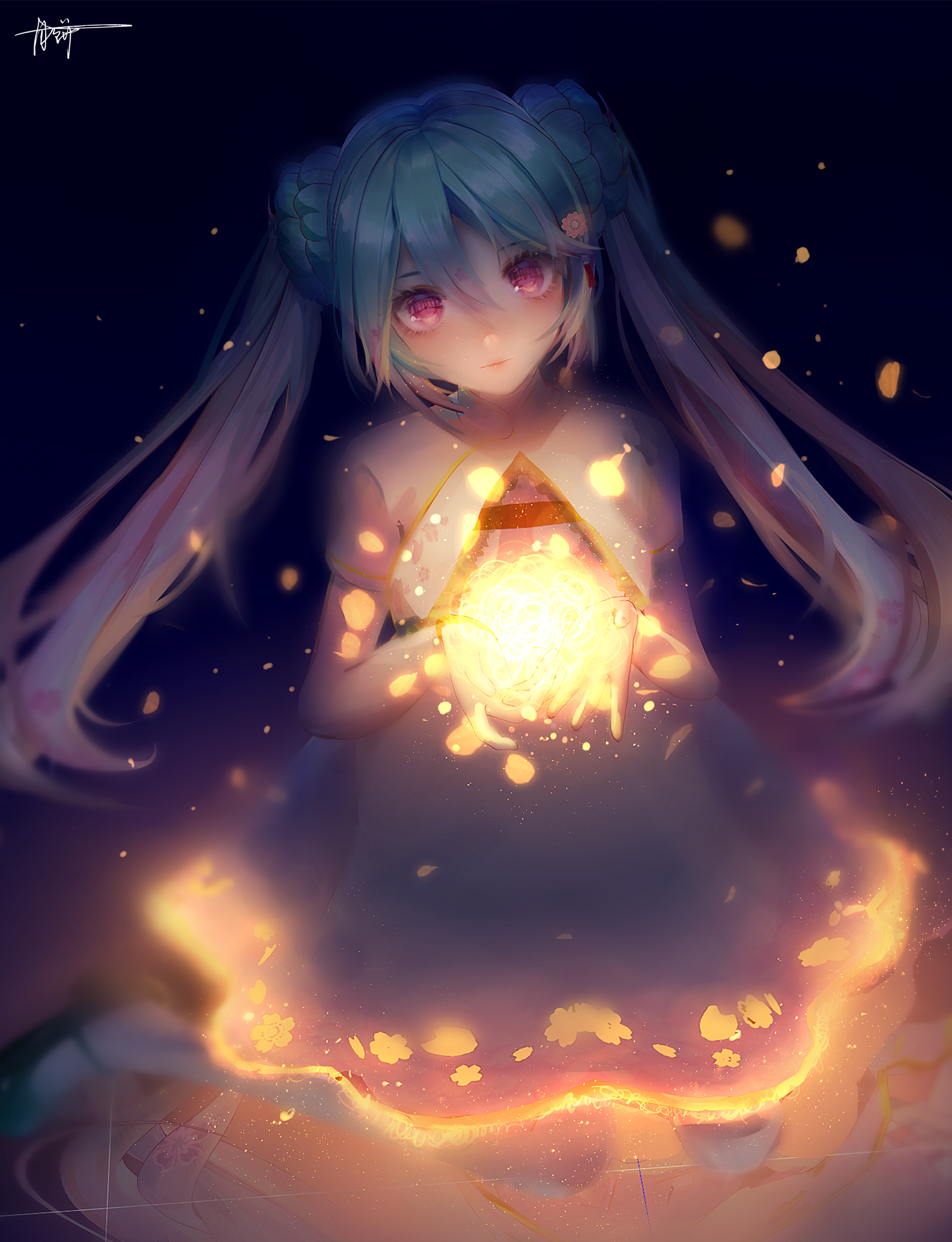 Hatsune Miku holding a glowing orb HD Phone Wallpaper