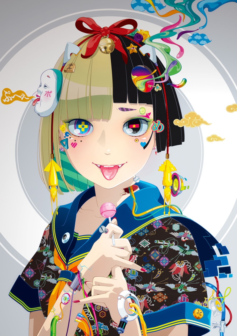 Anime girl with lollipop and mask HD Phone Wallpaper