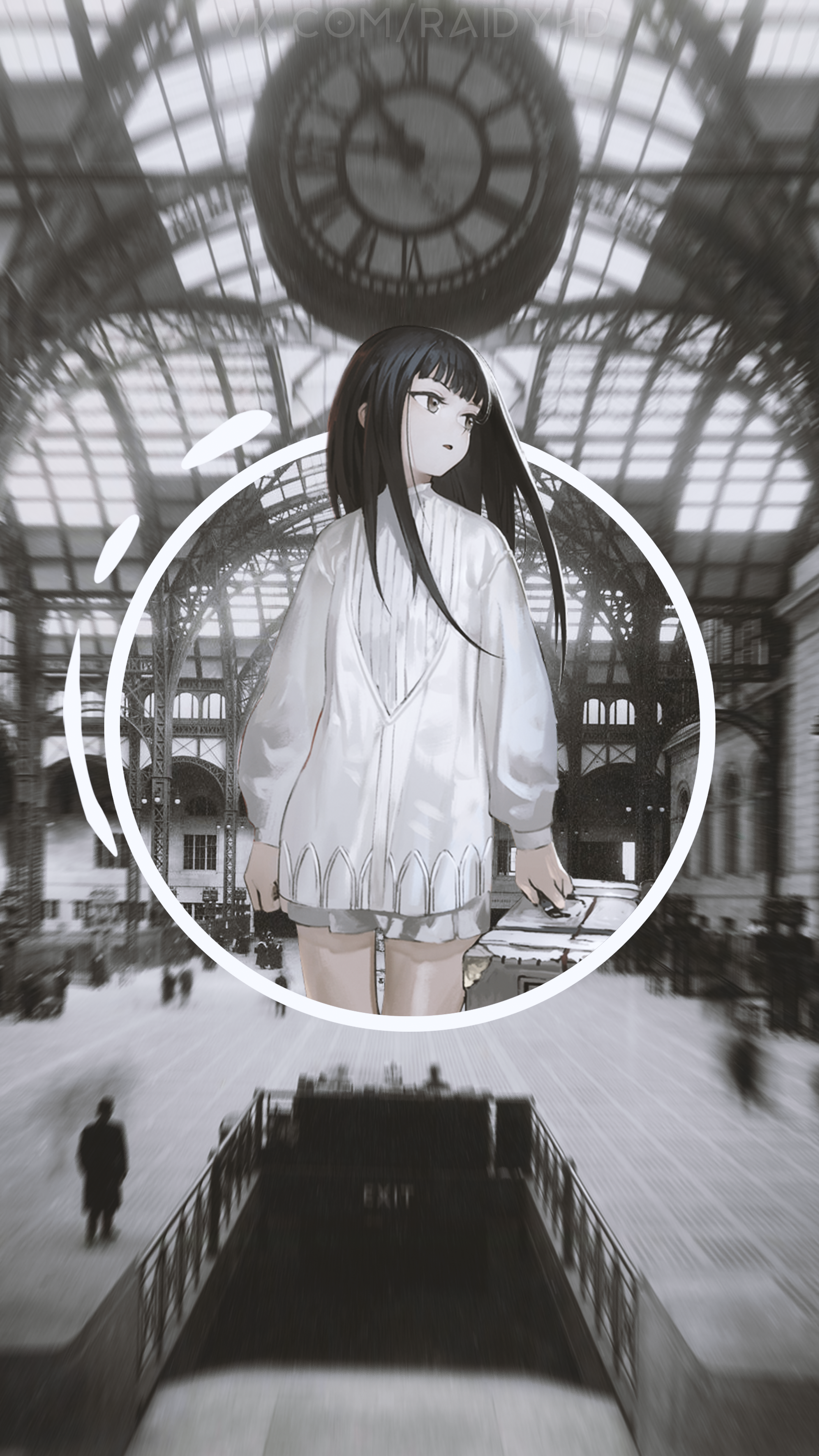 Anime girl in a white outfit at a train station HD Phone Wallpaper