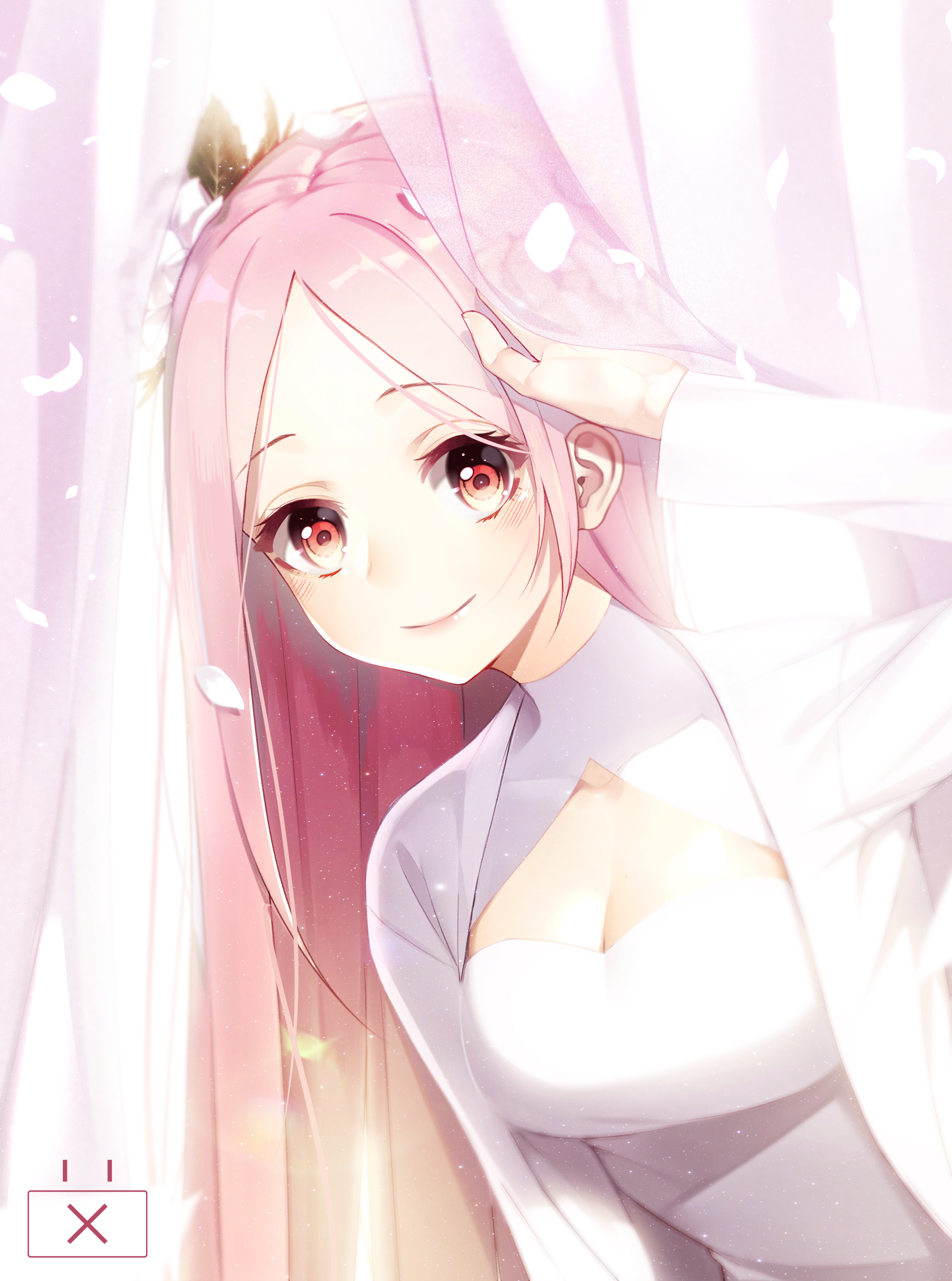 Anime girl with pink hair and red eyes HD Phone Wallpaper