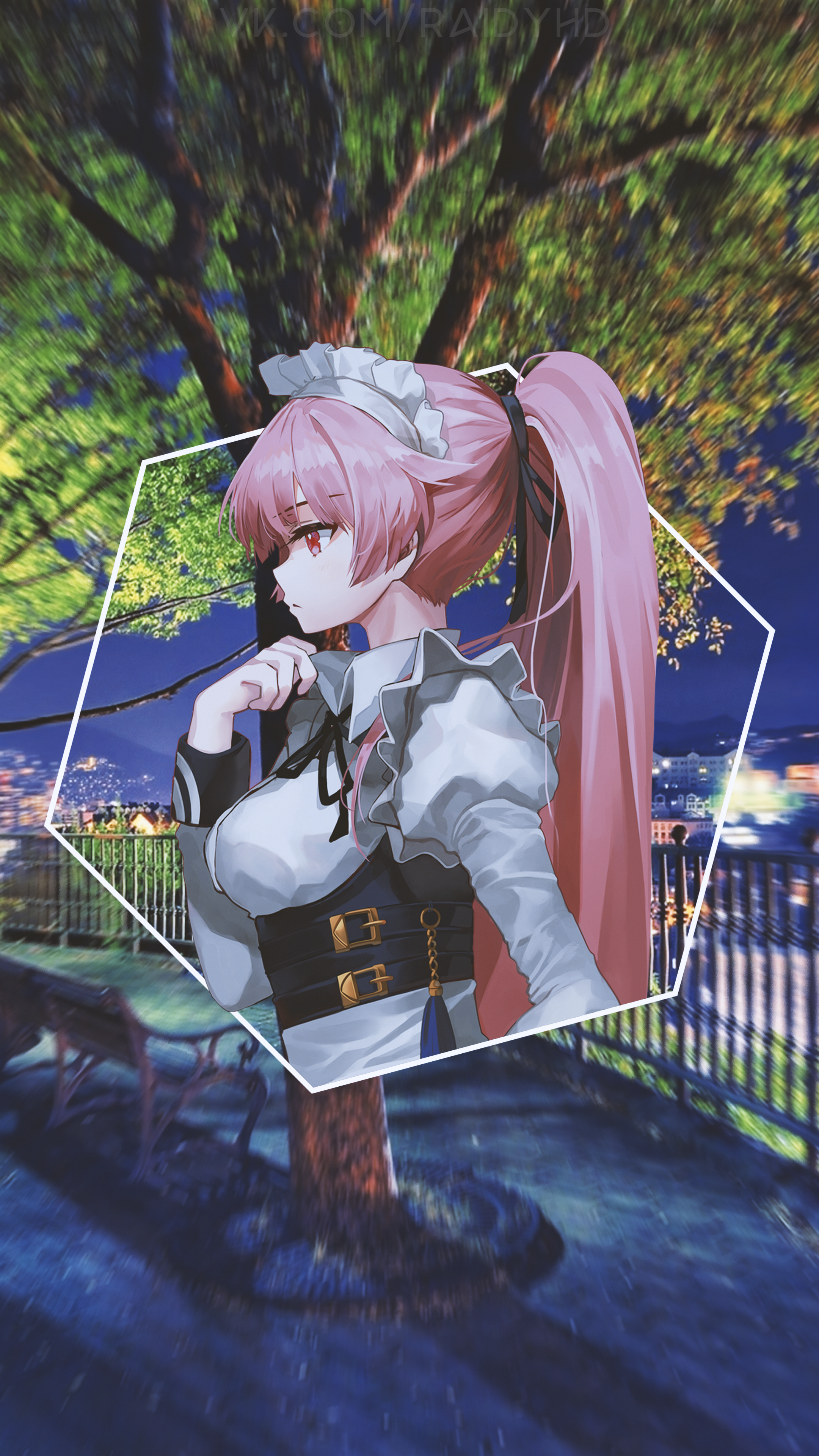 Anime girl in maid outfit with pink hair HD Phone Wallpaper