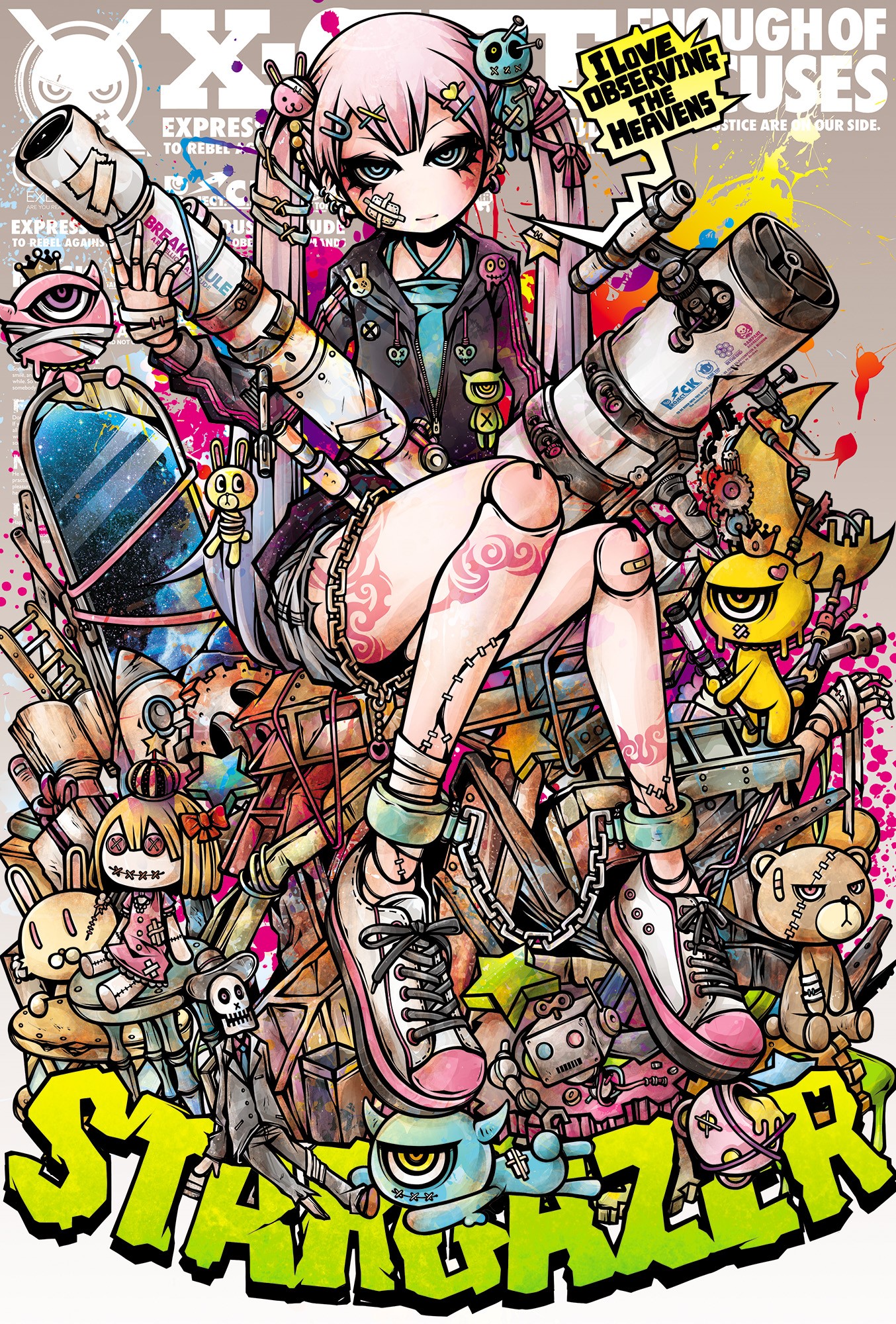 Anime girl with telescopes and toys HD Phone Wallpaper