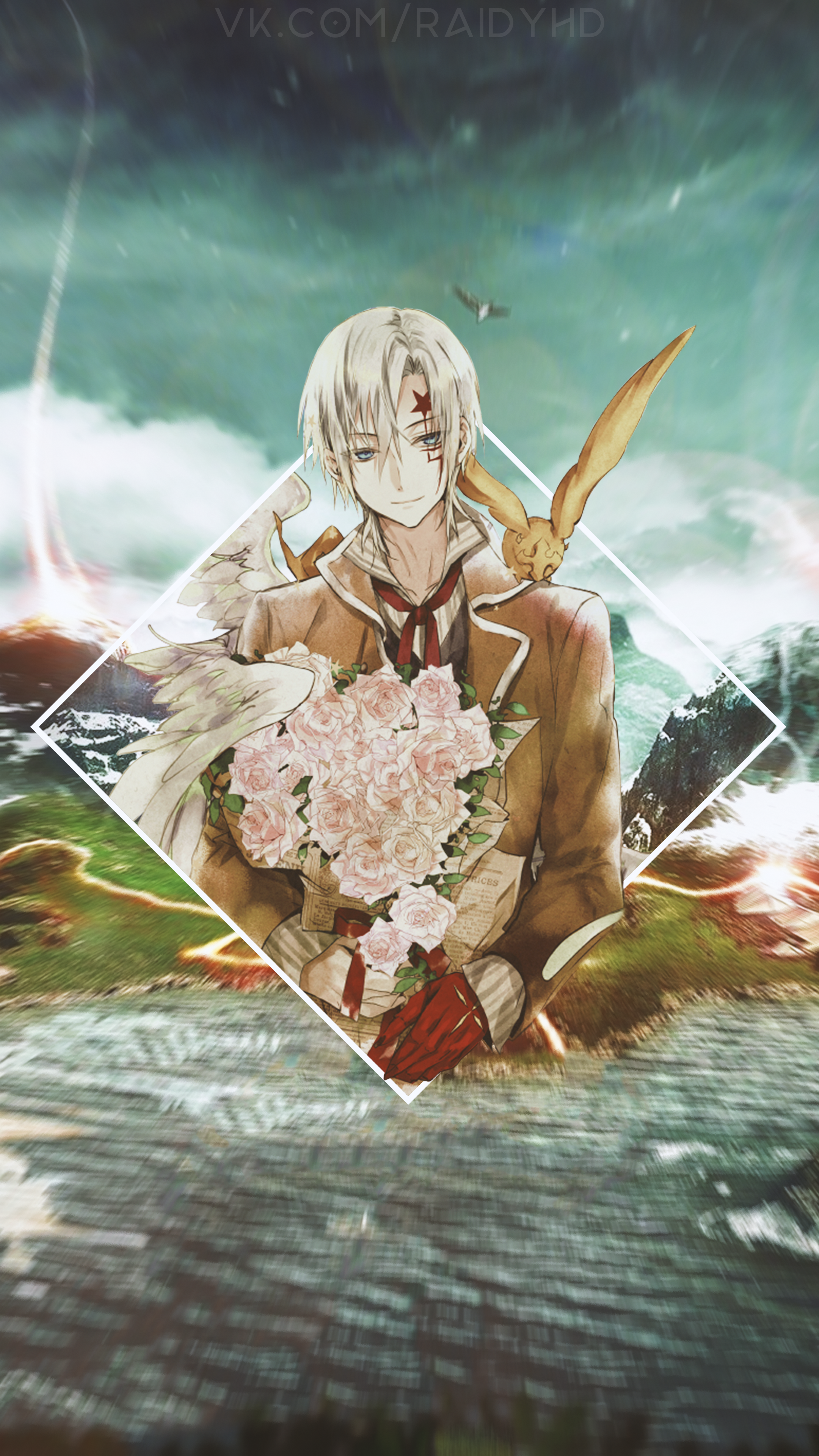 Allen Walker from D.Gray-man holding roses HD Phone Wallpaper