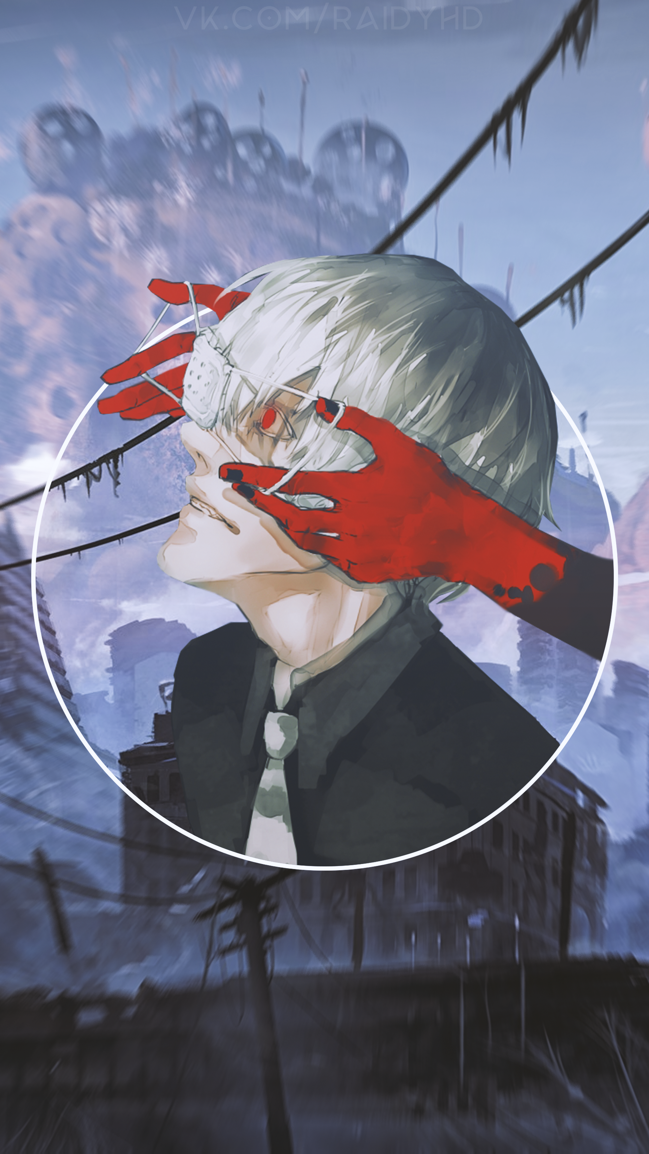 Kaneki Ken from Tokyo Ghoul with red hands covering his eyes HD Phone Wallpaper
