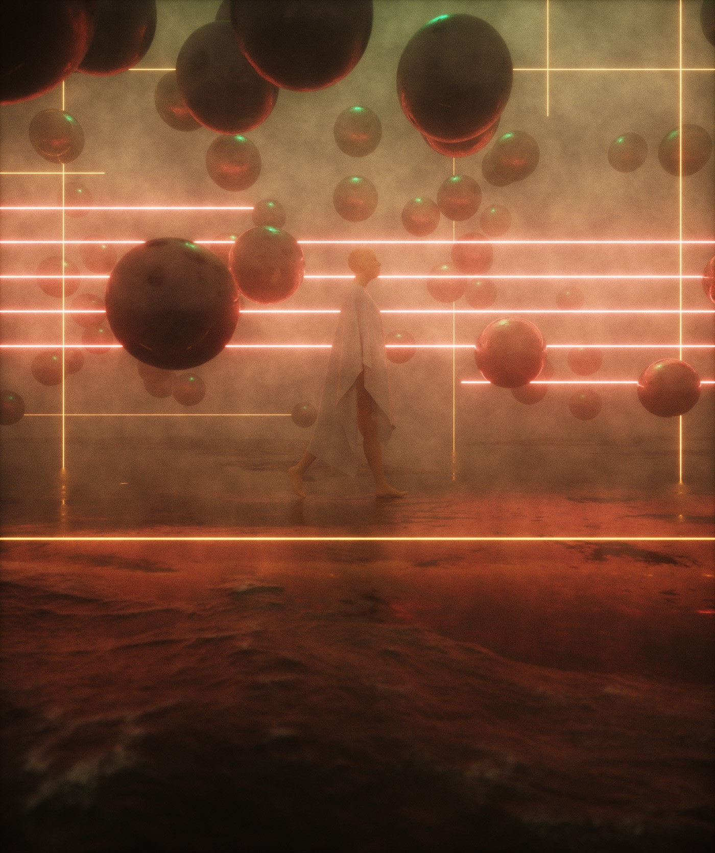 Abstract 3D artwork with spheres and neon lights HD Phone Wallpaper