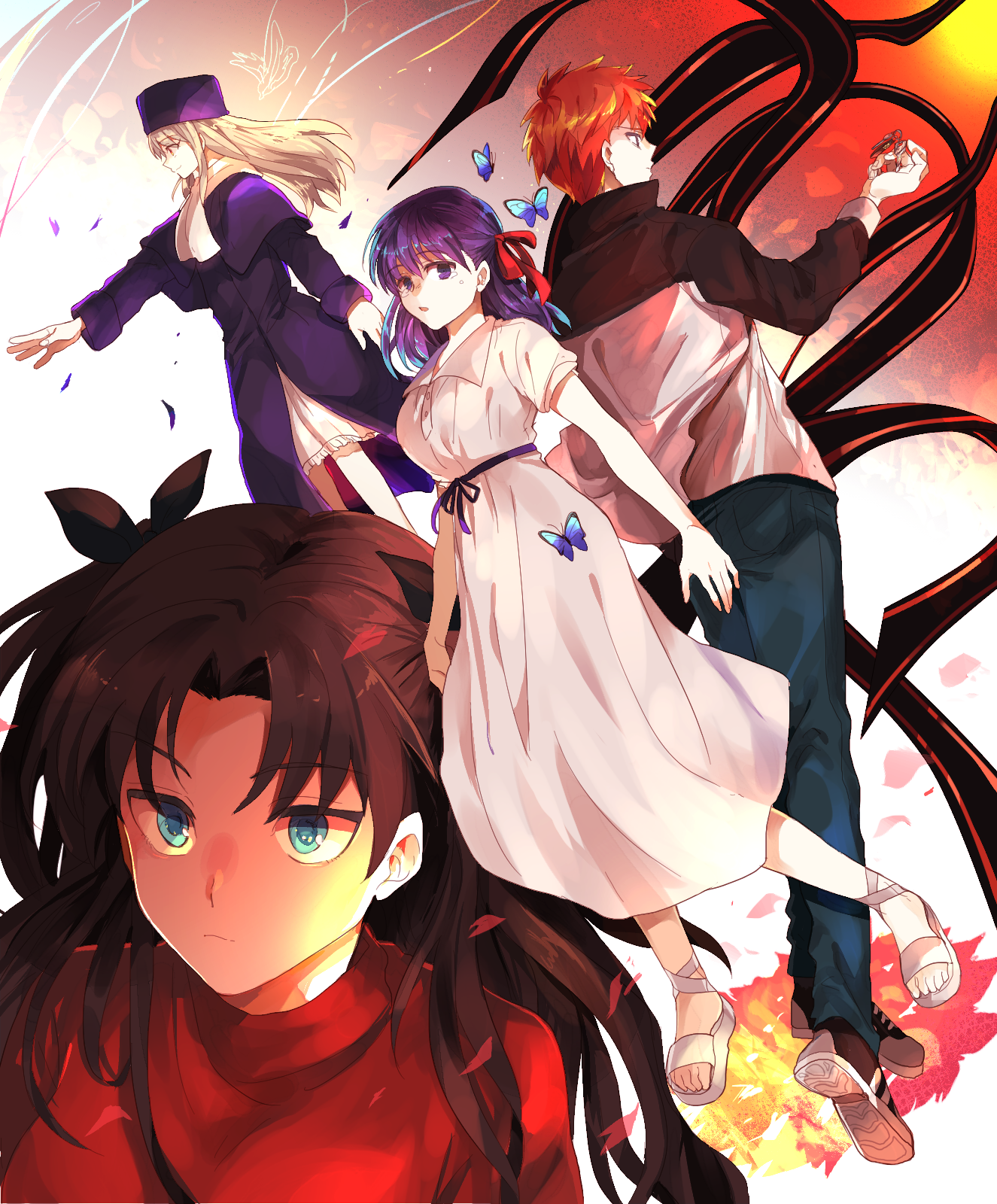 Shirou Emiya, Illyasviel von Einzbern, Sakura Matou, Rin Tohsaka from Fate/stay night: Heaven's Feel HD Phone Wallpaper