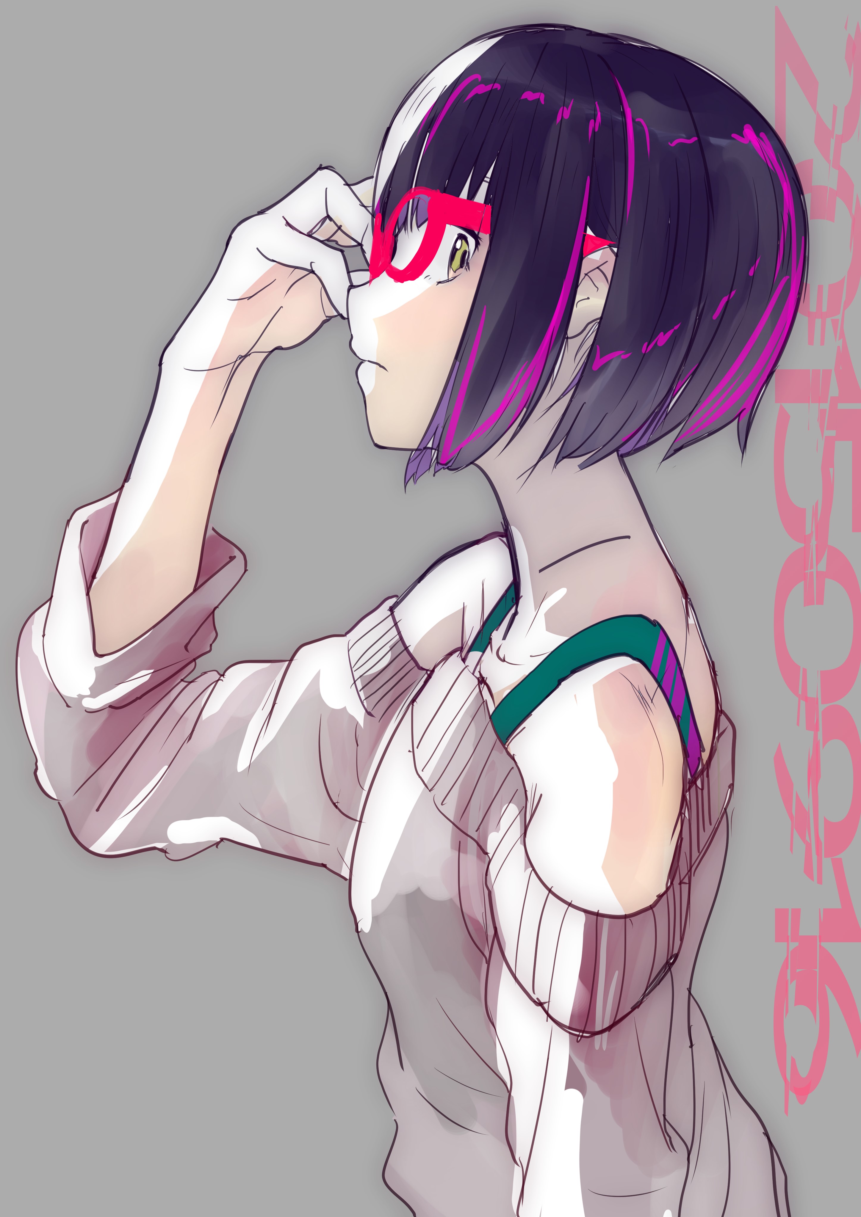 Anime girl with dark hair and pink glasses HD Phone Wallpaper