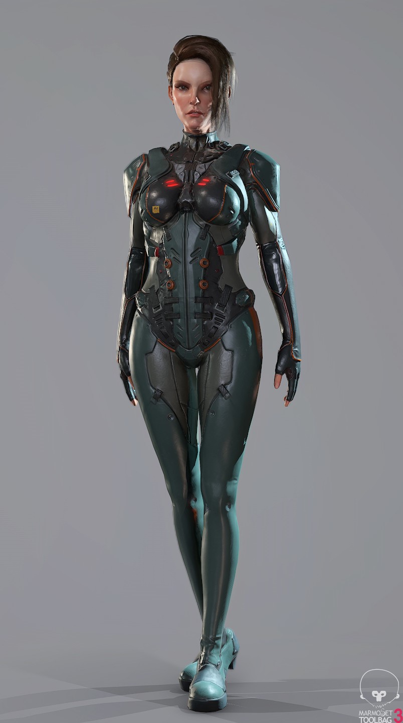 Cyborg woman in futuristic suit HD Phone Wallpaper