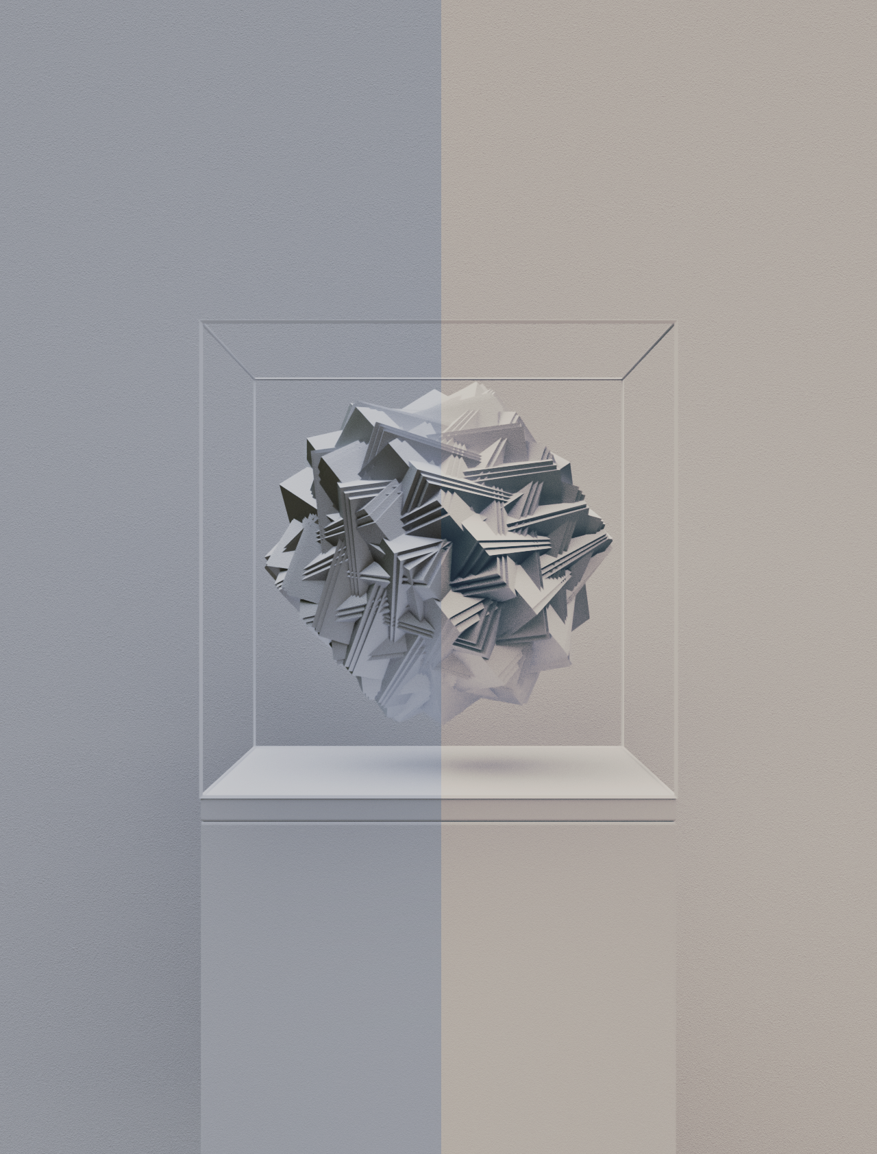 Abstract geometric sculpture in a glass box HD Phone Wallpaper
