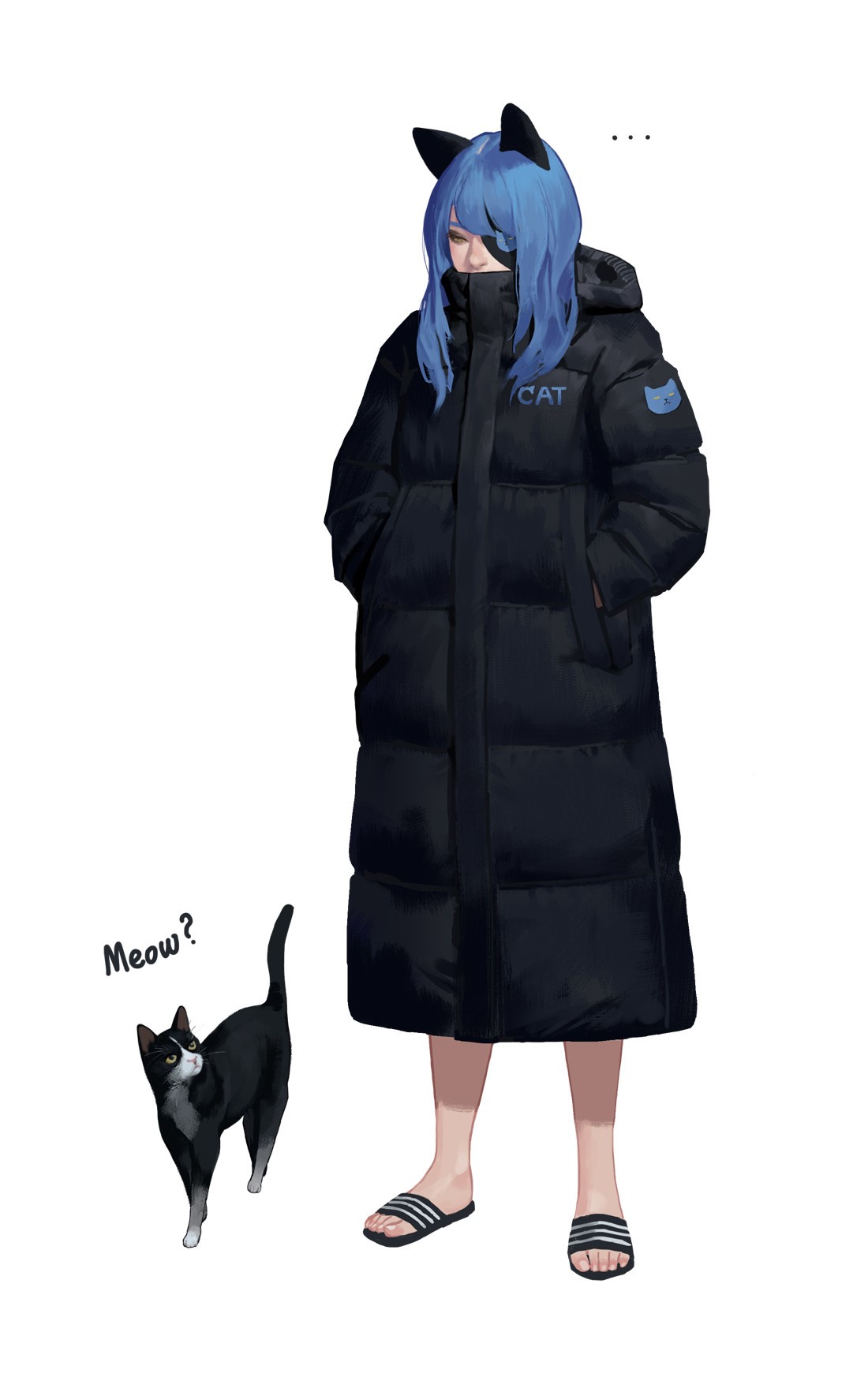 Girl with blue hair and cat ears wearing a coat HD Phone Wallpaper