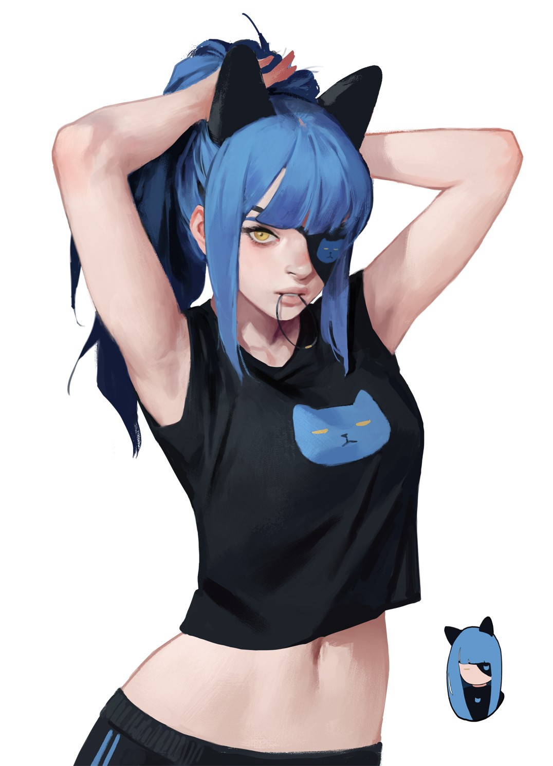 Girl with blue hair and cat ears HD Phone Wallpaper