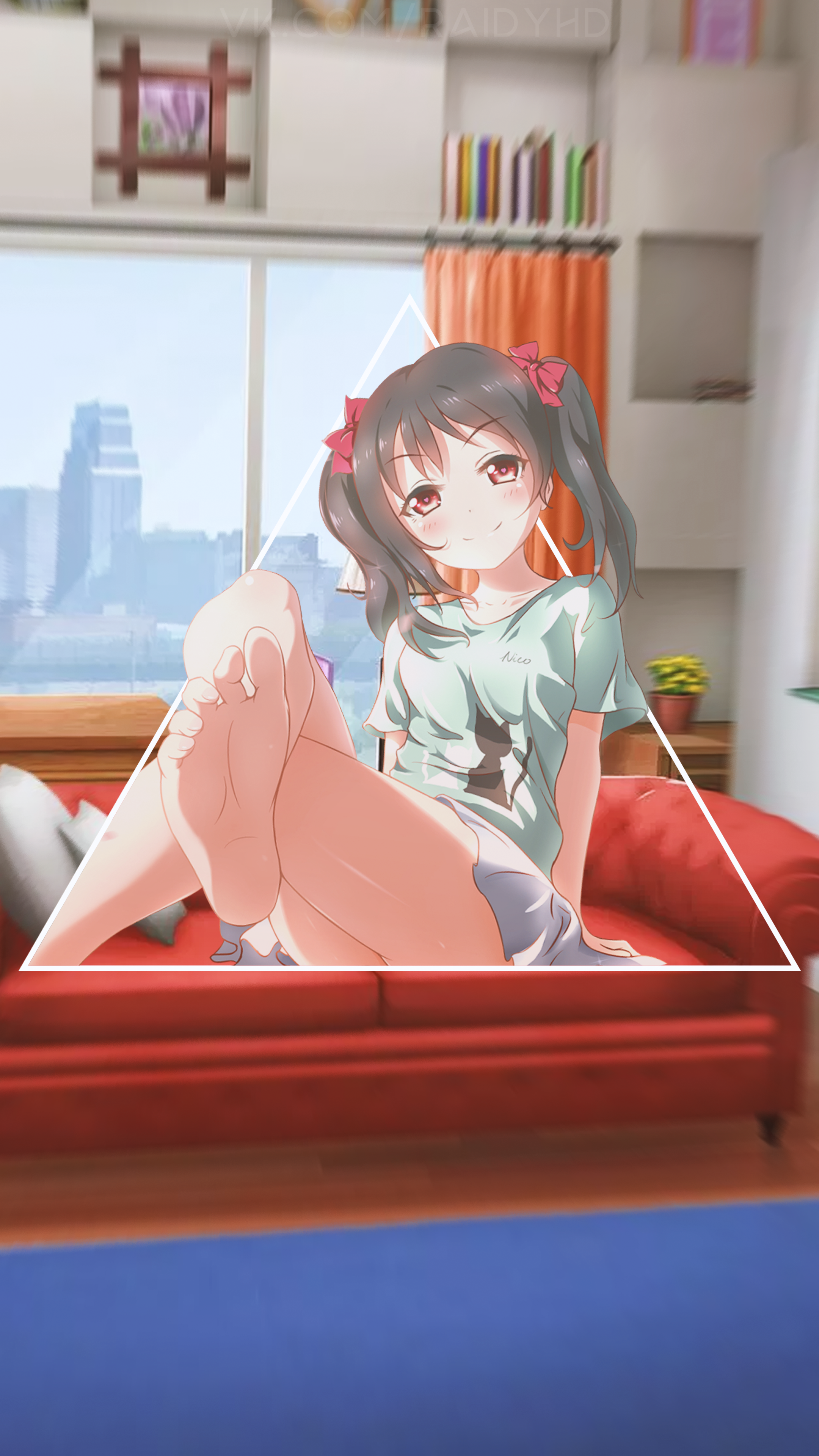 Yazawa Nico from Love Live! sitting on a couch HD Phone Wallpaper