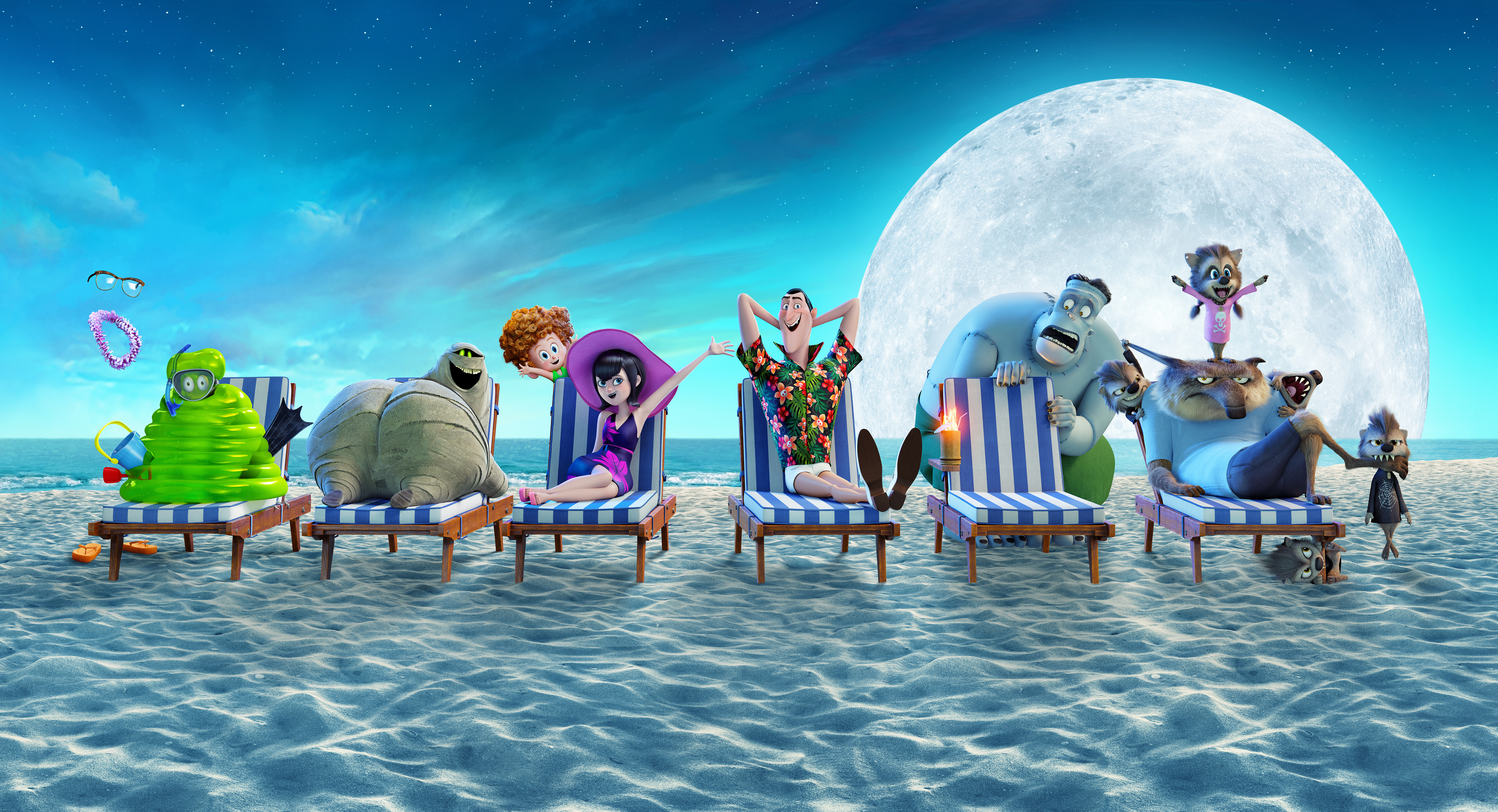 Hotel Transylvania 3: Summer Vacation characters on a beach HD Wallpaper