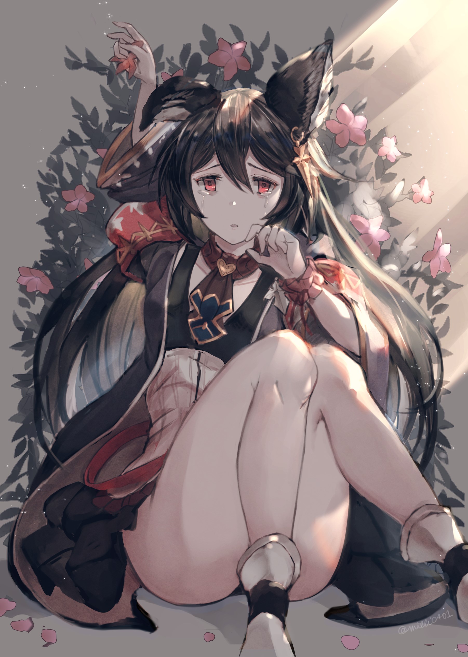 Anime girl with cat ears crying HD Phone Wallpaper