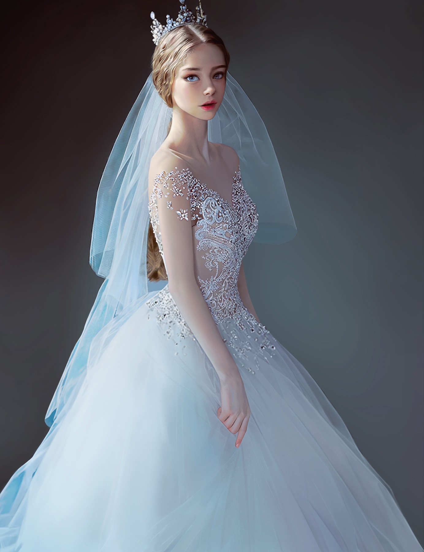 Woman in a wedding dress with a crown HD Phone Wallpaper