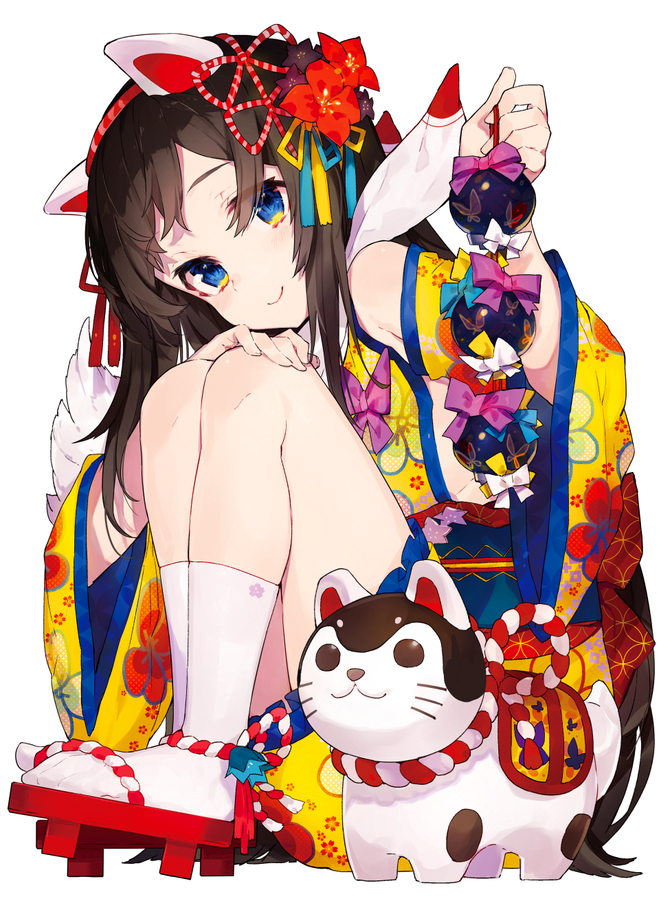 Anime girl with animal ears and traditional Japanese attire HD Phone Wallpaper