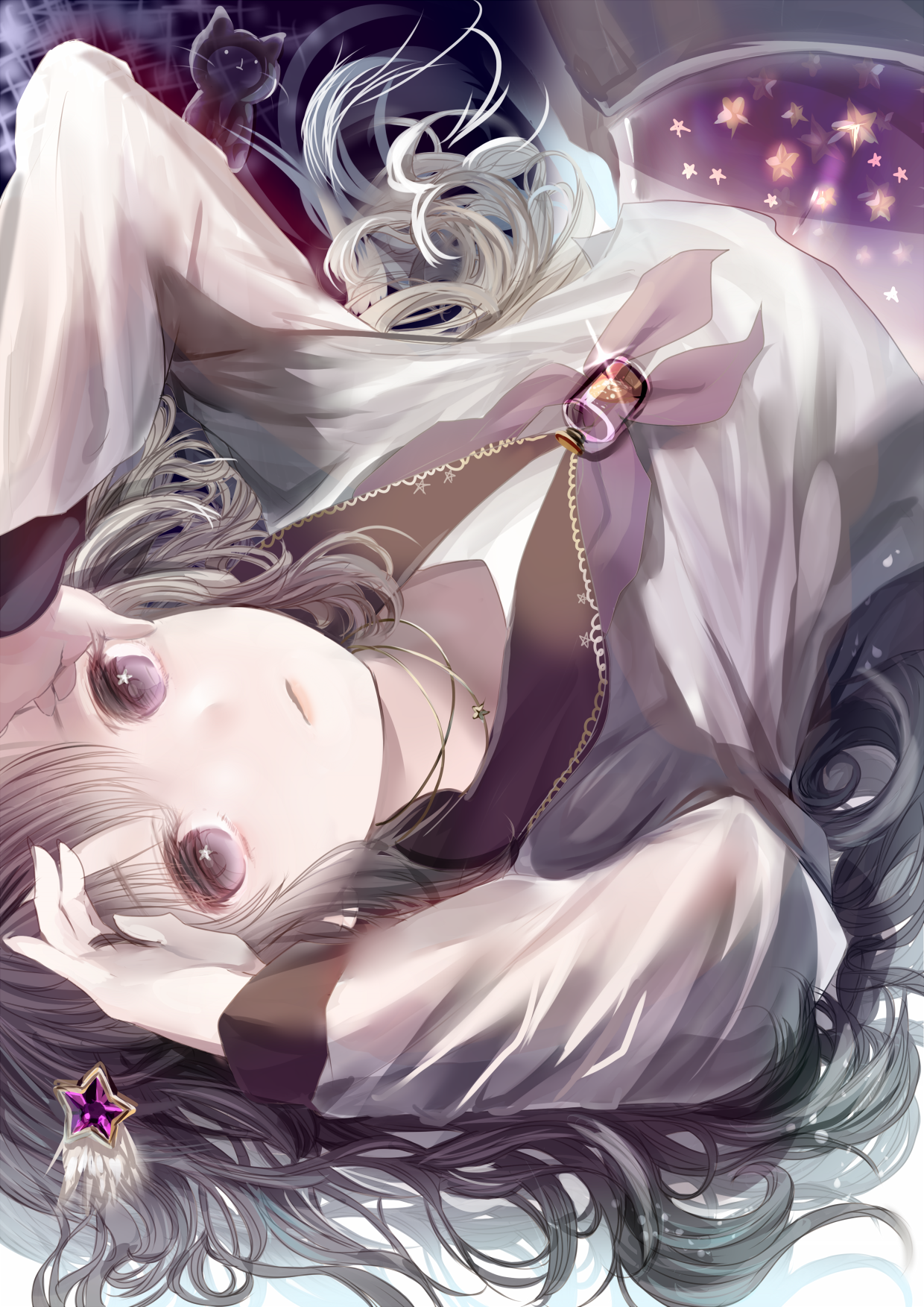 Anime girl with long hair and stars HD Phone Wallpaper