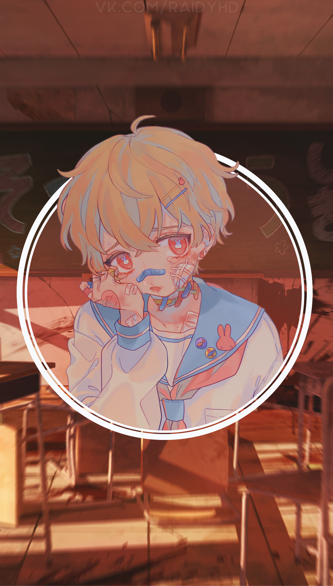 Anime boy with bandages in a classroom HD Phone Wallpaper