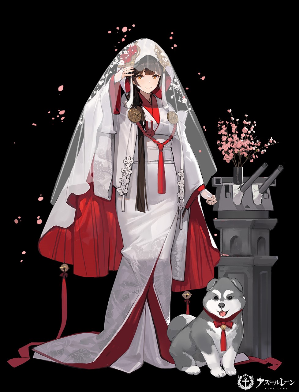 Takao from Azur Lane in wedding attire with a dog HD Phone Wallpaper