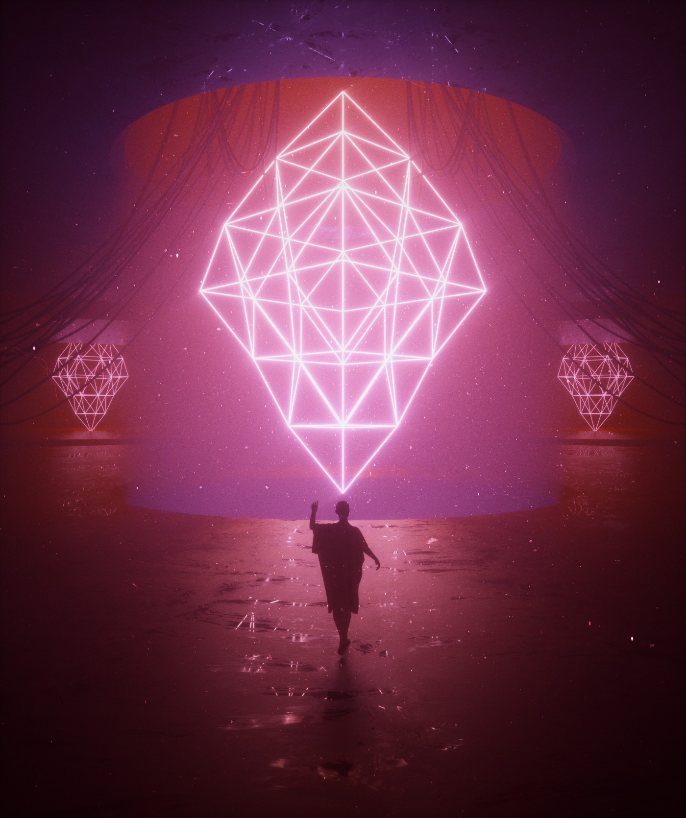 Abstract Geometric Neon Sculpture in Pink HD Phone Wallpaper