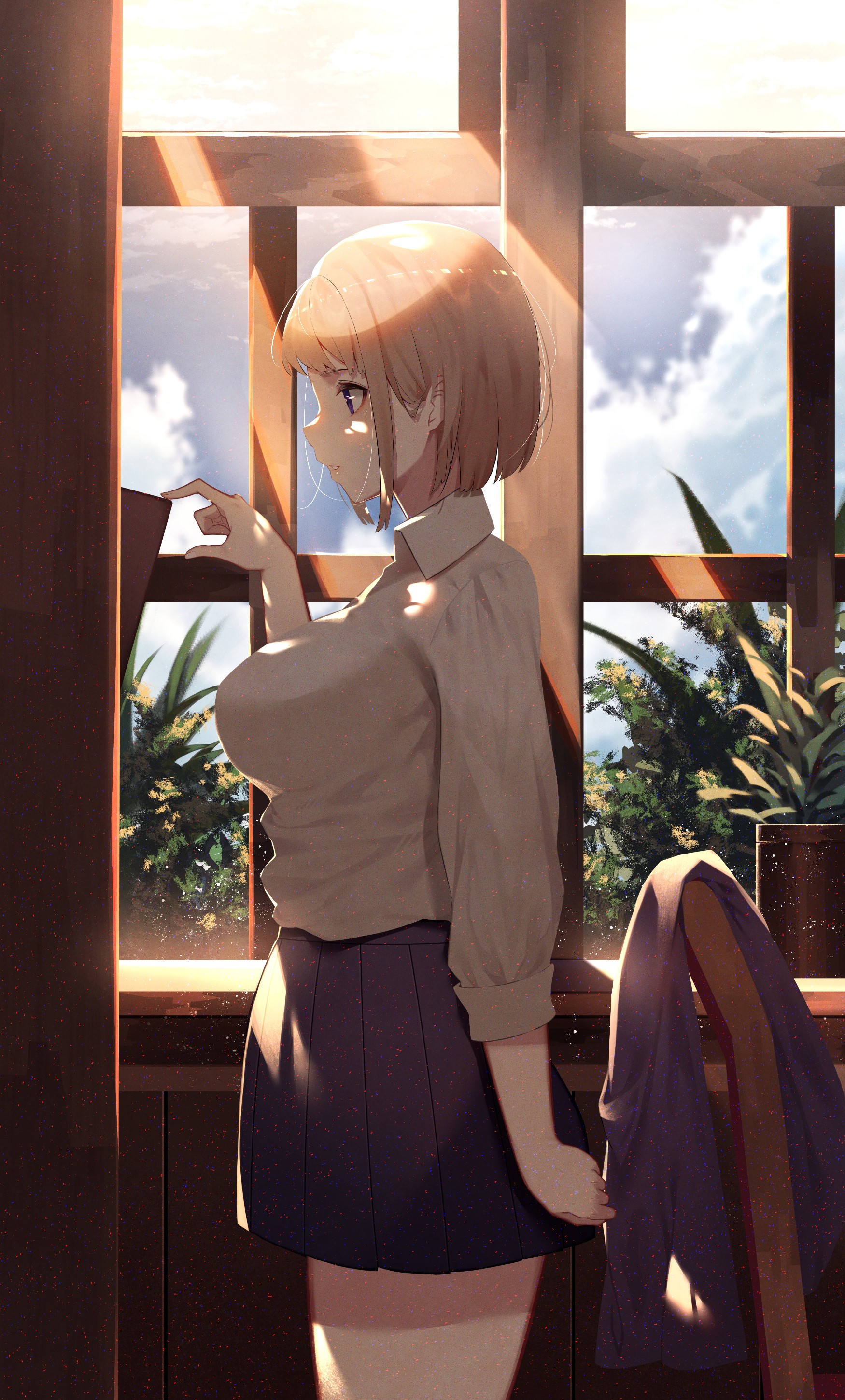 Anime girl by the window HD Phone Wallpaper