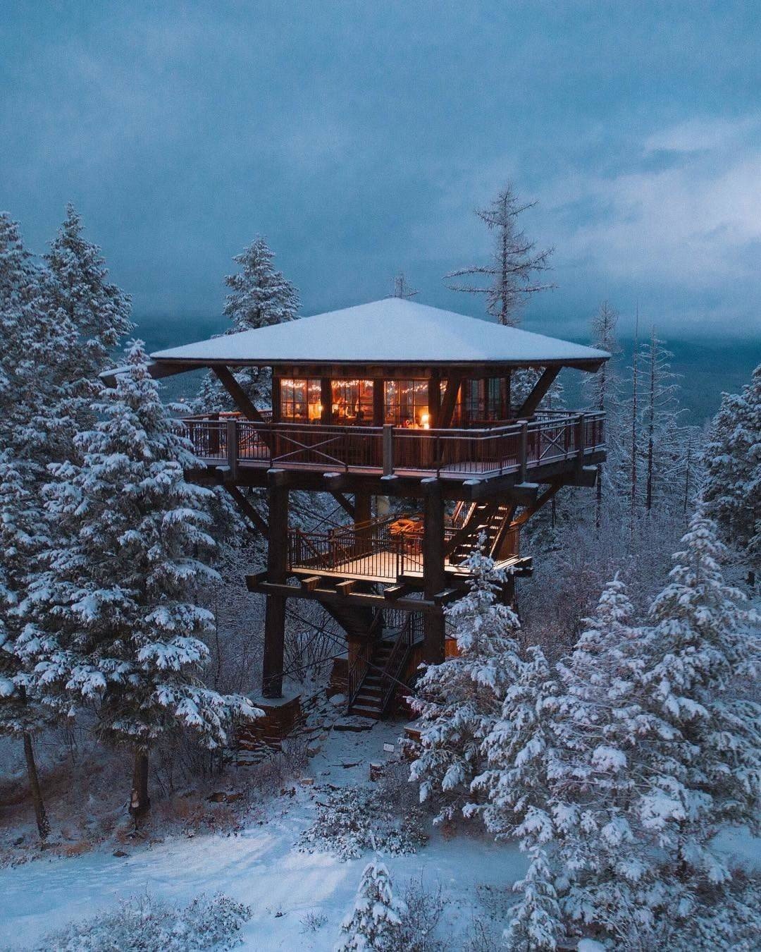 Snow-covered cabin in a winter forest HD Phone Wallpaper