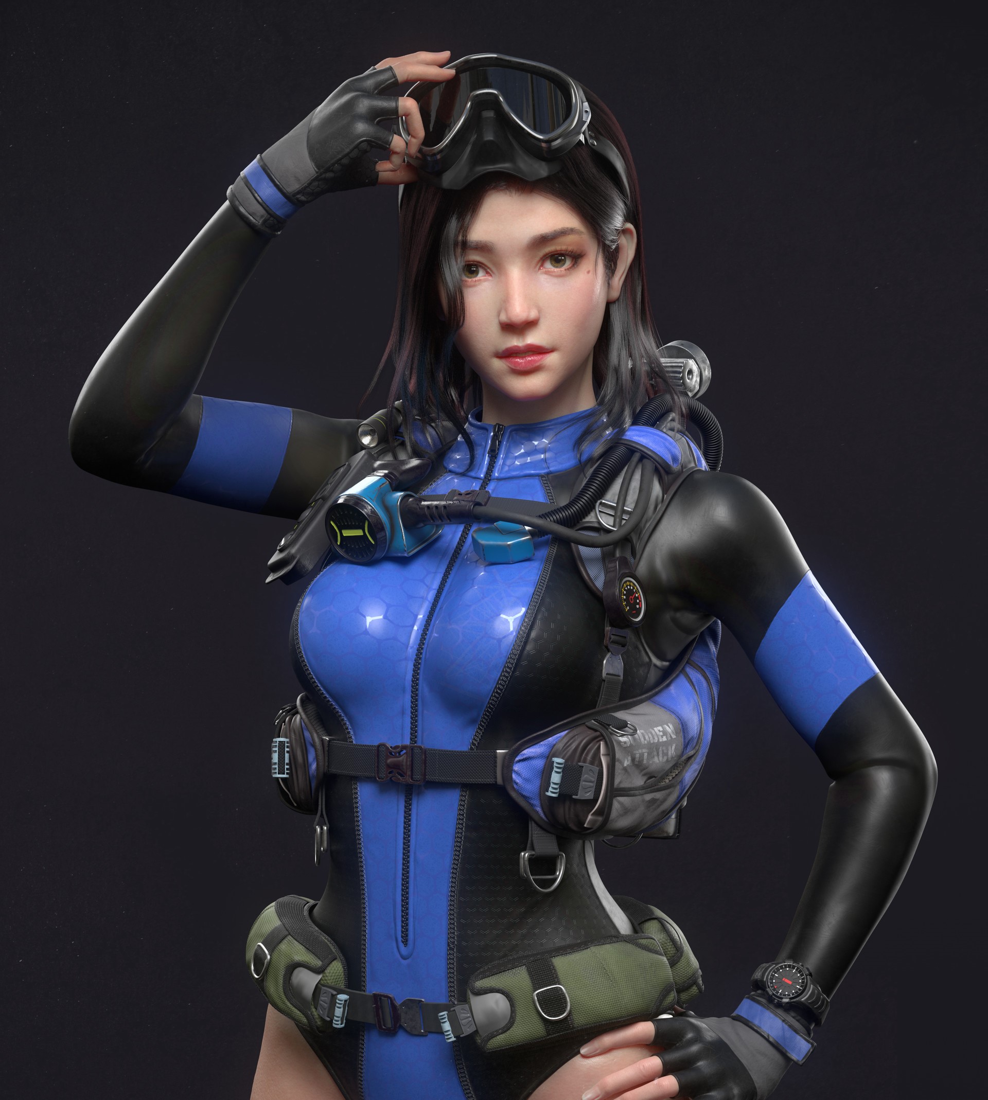 Anime girl in scuba gear on ArtStation HD Phone Wallpaper