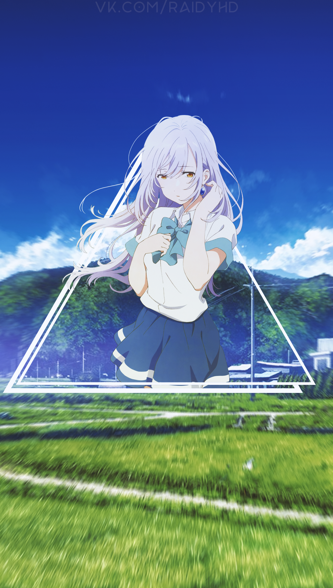 Anime girl with white hair in a school uniform HD Phone Wallpaper