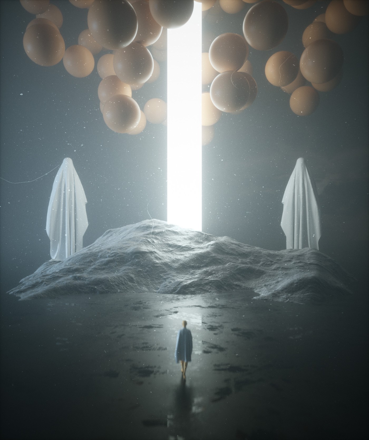Surreal 3D abstract scene with glowing portal HD Phone Wallpaper