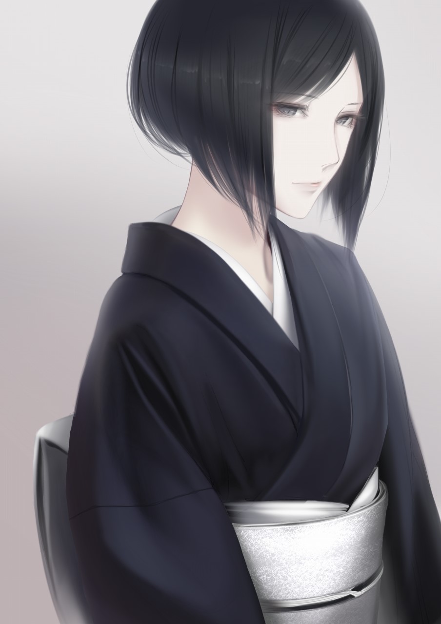 Anime girl with dark hair in a kimono HD Phone Wallpaper
