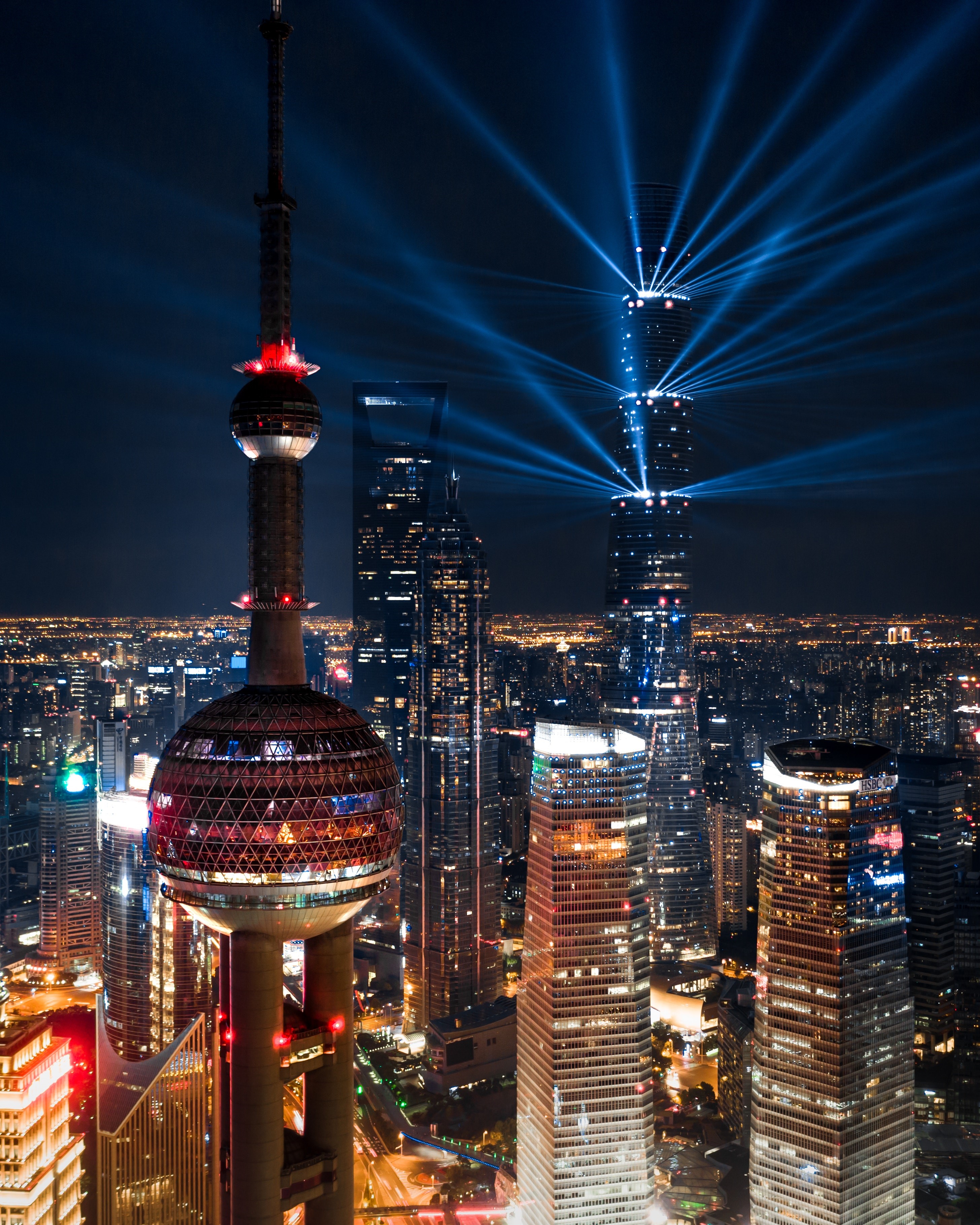 Shanghai skyline at night with Oriental Pearl Tower HD Phone Wallpaper