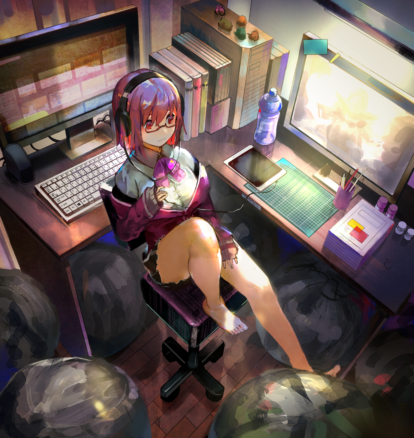 Rikka Takarada from SSSS.GRIDMAN sitting at a desk HD Phone Wallpaper