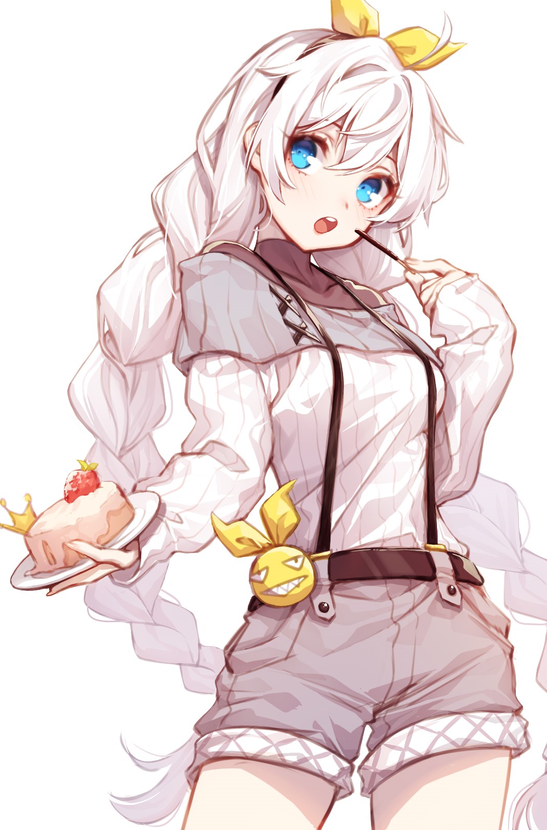 Kiana Kaslana holding a cake with a strawberry HD Phone Wallpaper