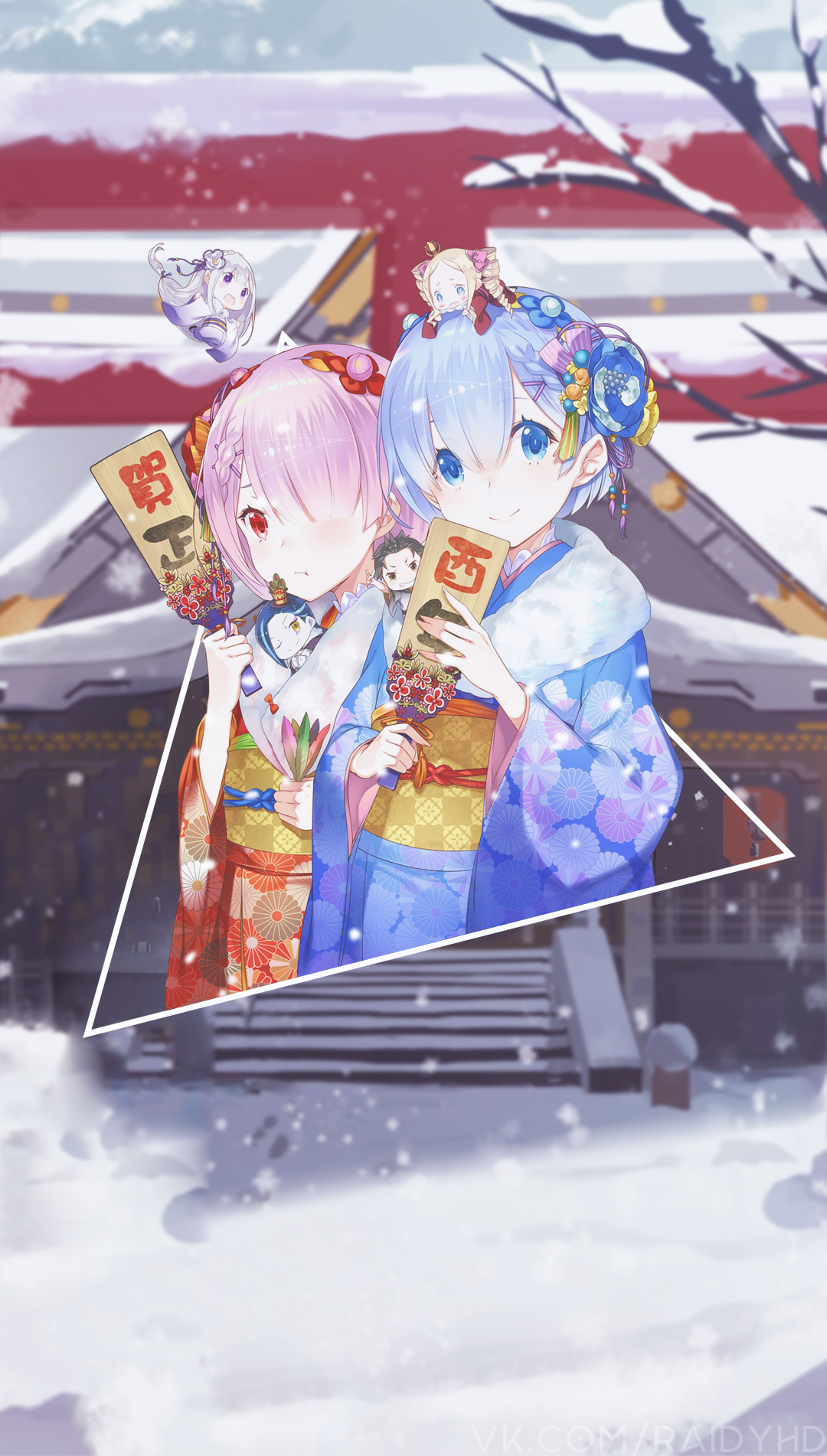 Rem and Ram from Re:Zero in Kimonos HD Phone Wallpaper