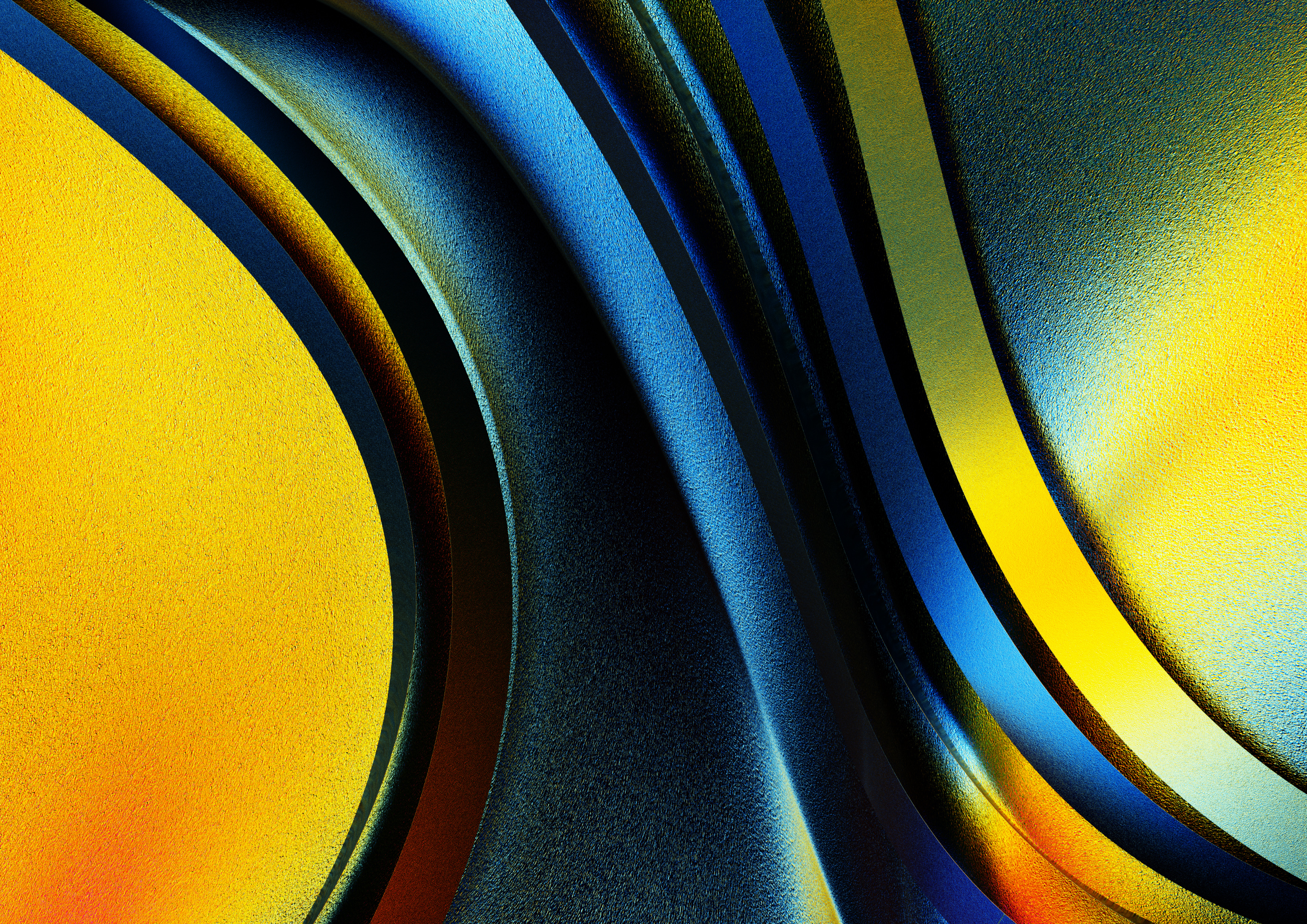 Abstract yellow and blue wavy lines with textured surface HD Wallpaper