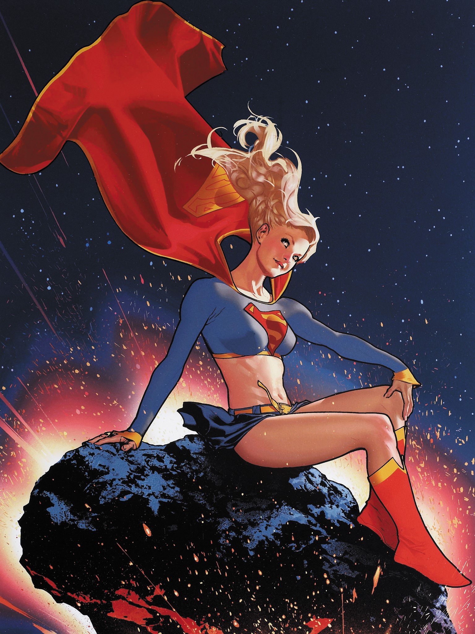 Supergirl in Dynamic Pose with Flowing Cape HD Phone Wallpaper