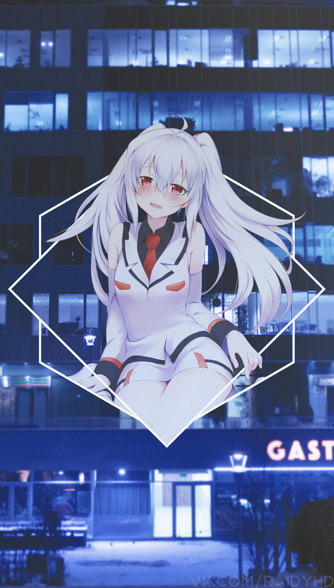 Anime girl in a white uniform with red tie HD Phone Wallpaper