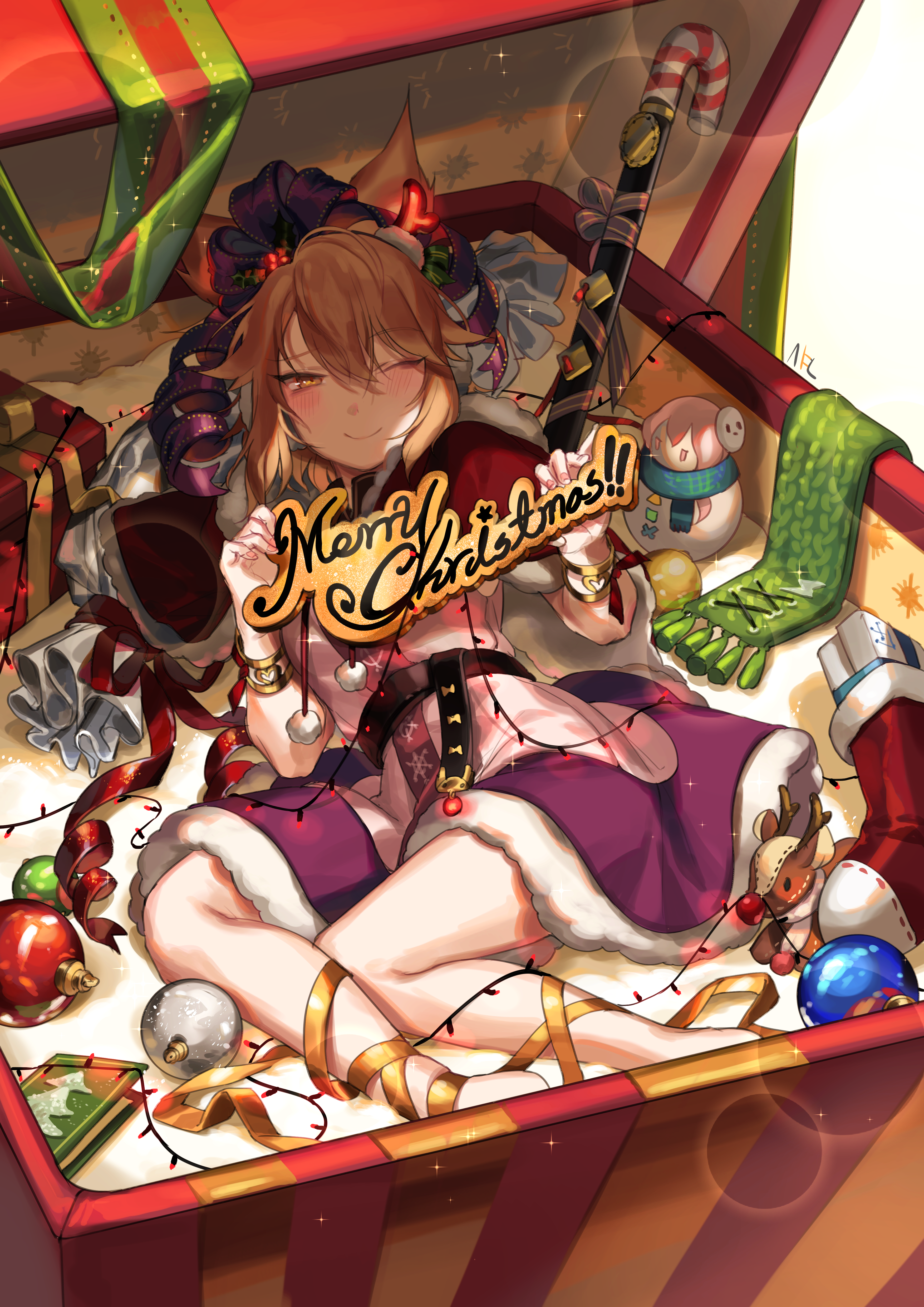 Toyosatomimi no Miko from Touhou holding Merry Christmas sign HD Phone Wallpaper
