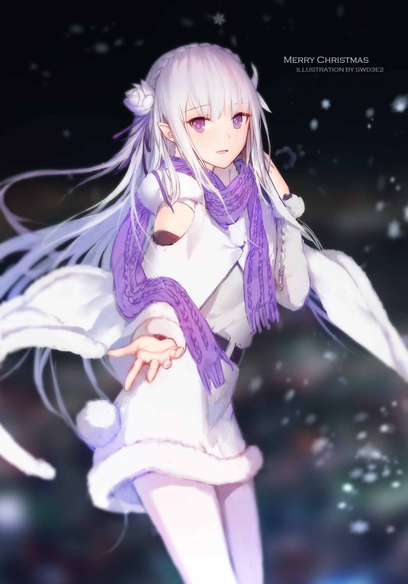Emilia from Re:Zero celebrating Christmas HD Phone Wallpaper
